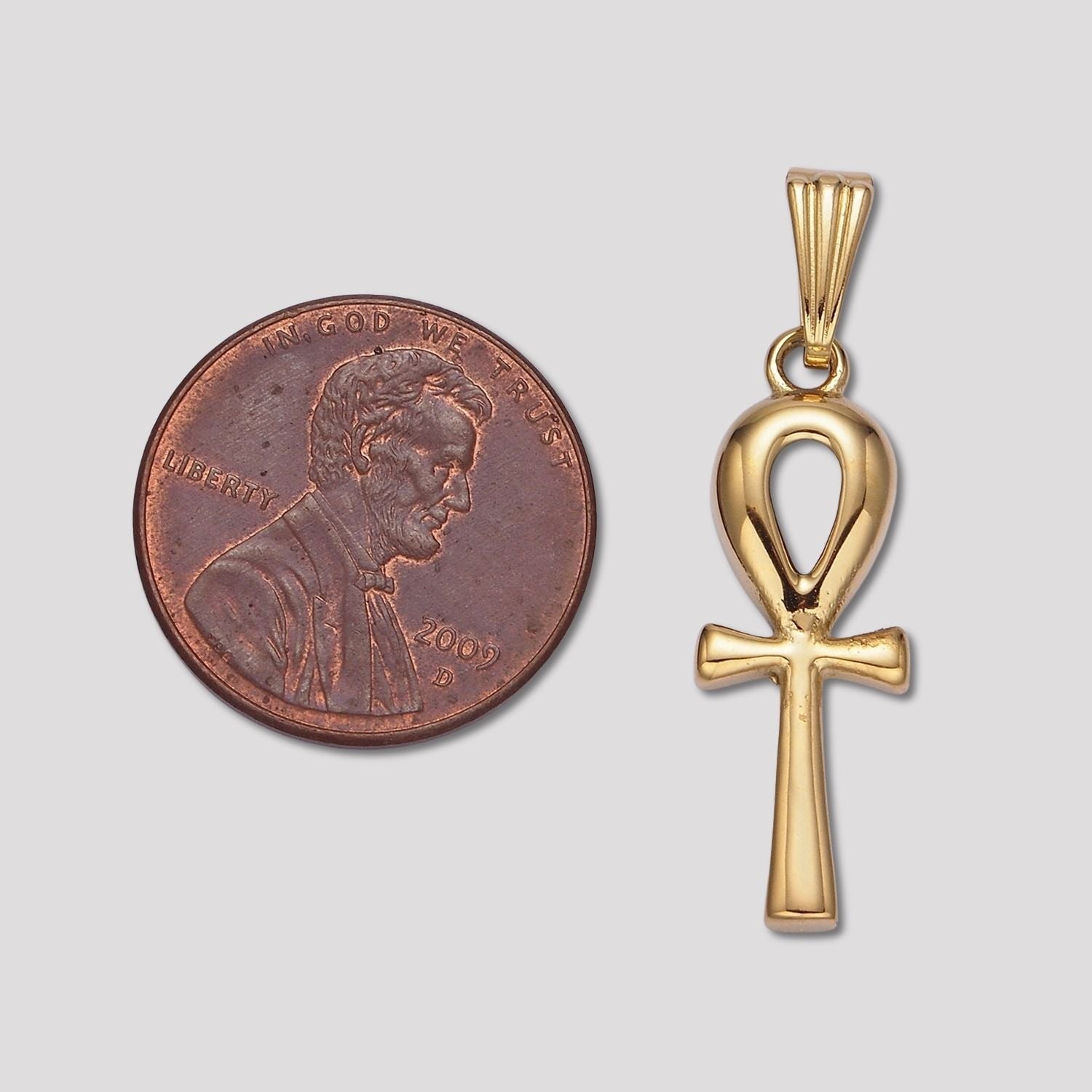 Launch Promo: 24K Gold PVD Stainless Steel Plain Puffed Ankh Cross Pendant in Gold & Silver | Sold Each
