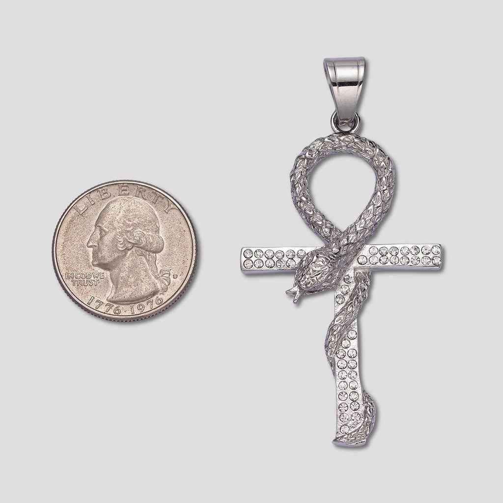 Launch Promo: Stainless Steel Icy Serpent Ankh Life-Key Cross Pendant | Sold Each