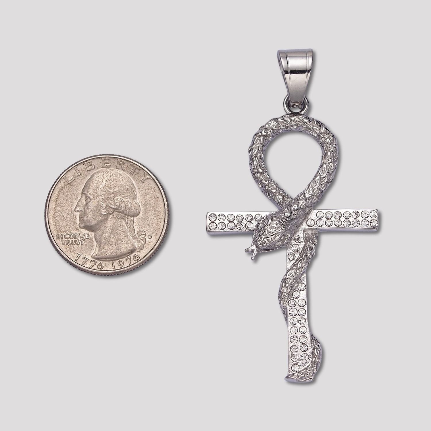 Launch Promo: Stainless Steel Icy Serpent Ankh Life-Key Cross Pendant | Sold Each