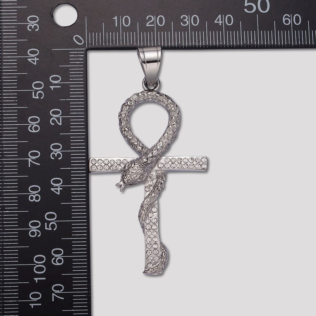 Launch Promo: Stainless Steel Icy Serpent Ankh Life-Key Cross Pendant | Sold Each