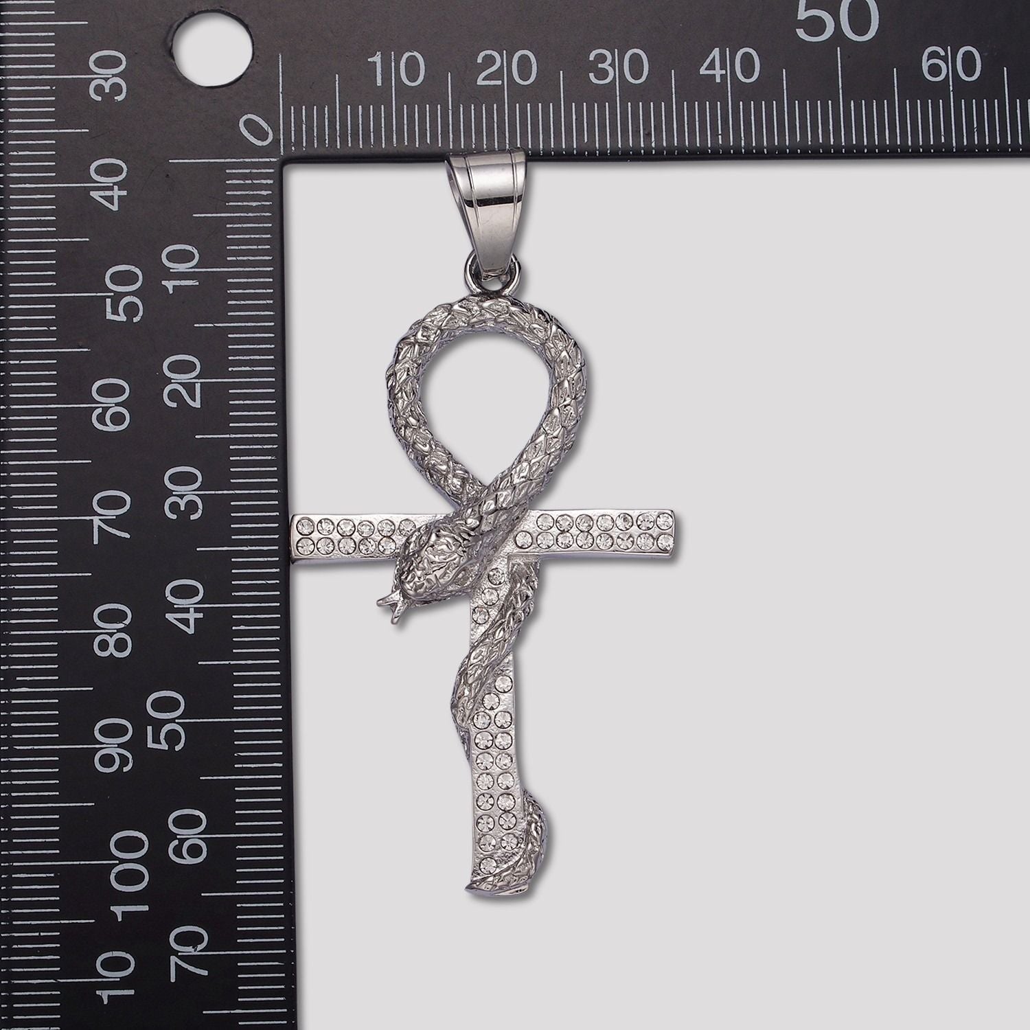 Launch Promo: Stainless Steel Icy Serpent Ankh Life-Key Cross Pendant | Sold Each
