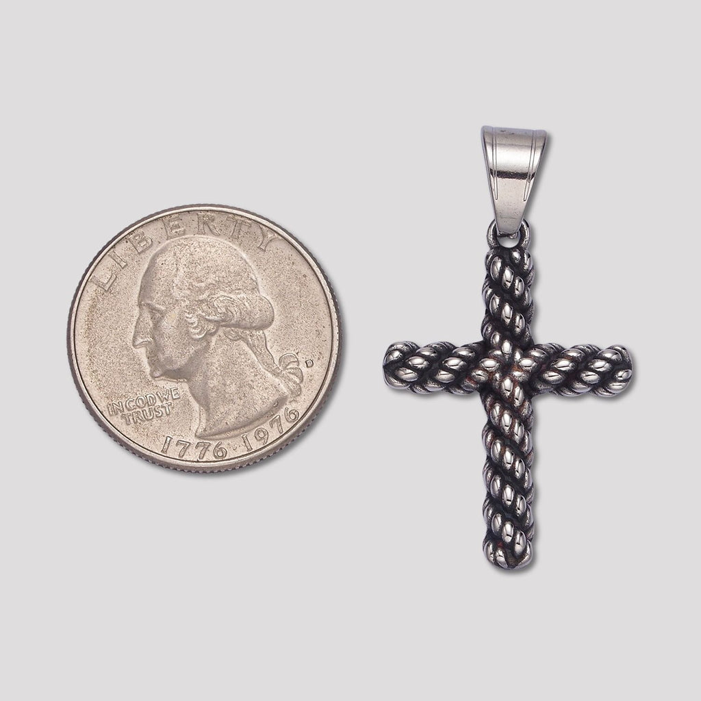 Launch Promo: Stainless Steel Antique Minimalist Rope Cross Pendant | Sold Each