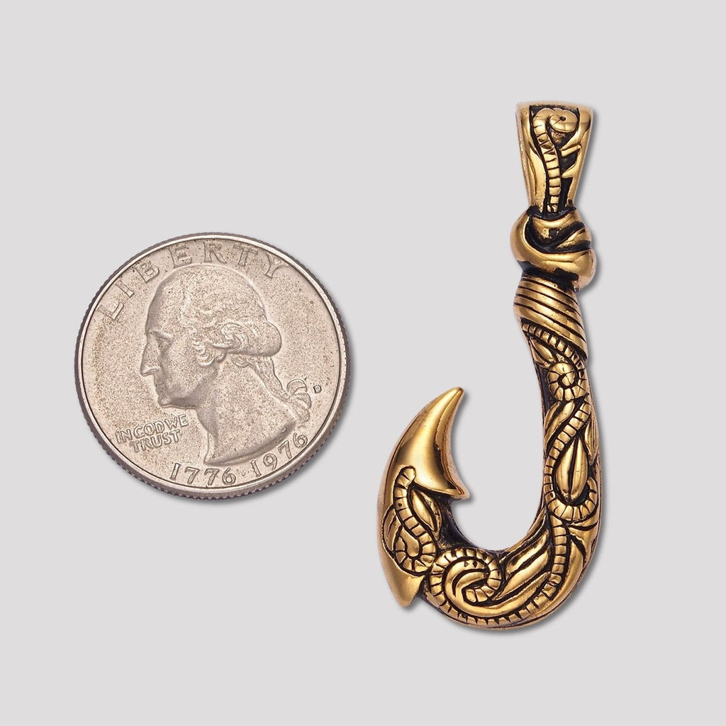 Launch Promo: 24K Gold PVD Stainless Steel Ocean Tribal Fish Hook Pendant in Gold & Silver | Sold Each