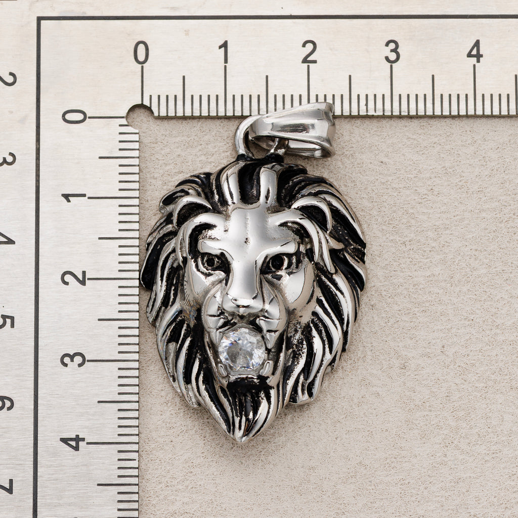 Launch Promo: Stainless Steel Clear CZ Majestic Lion Head Pendant | Sold Each