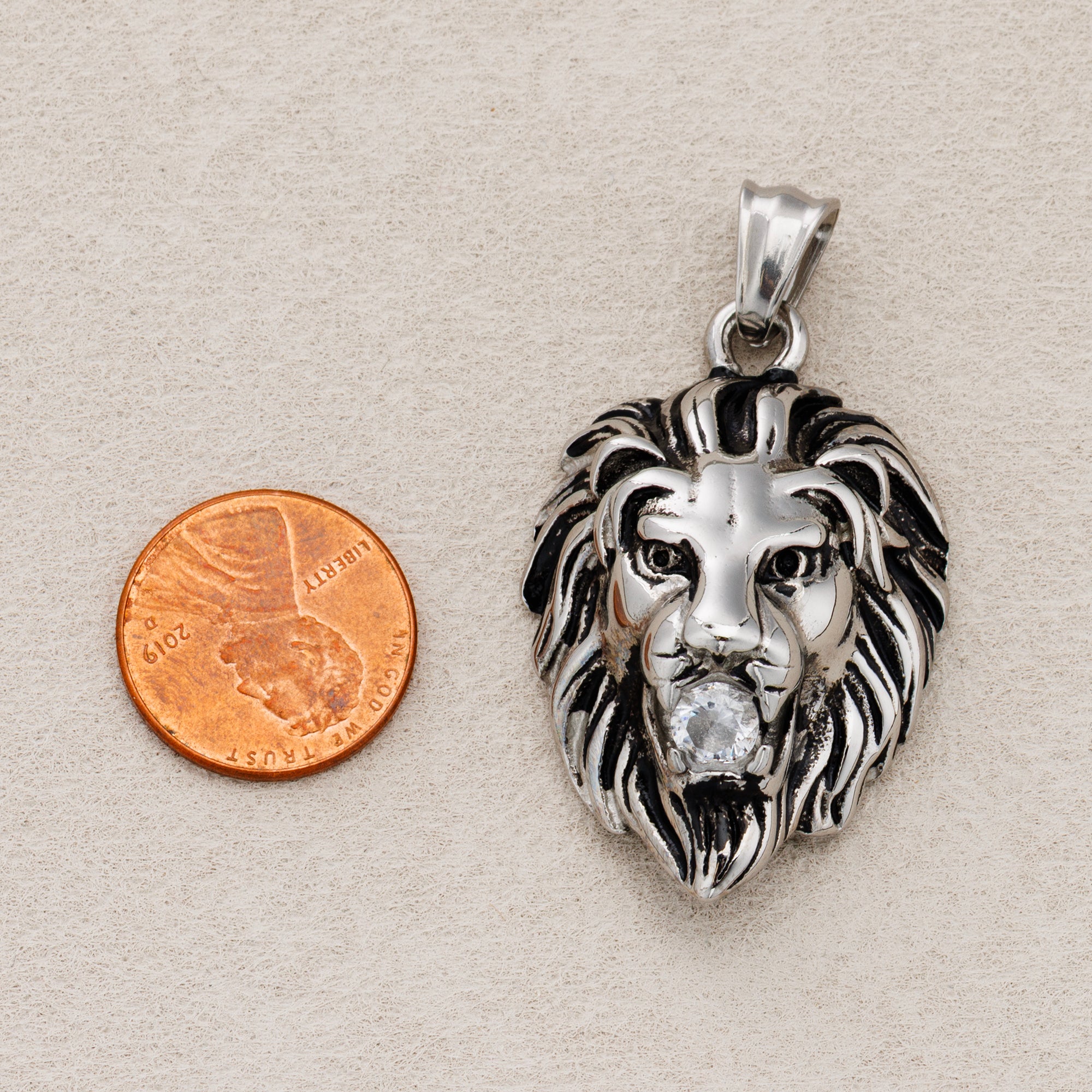 Launch Promo: Stainless Steel Clear CZ Majestic Lion Head Pendant | Sold Each