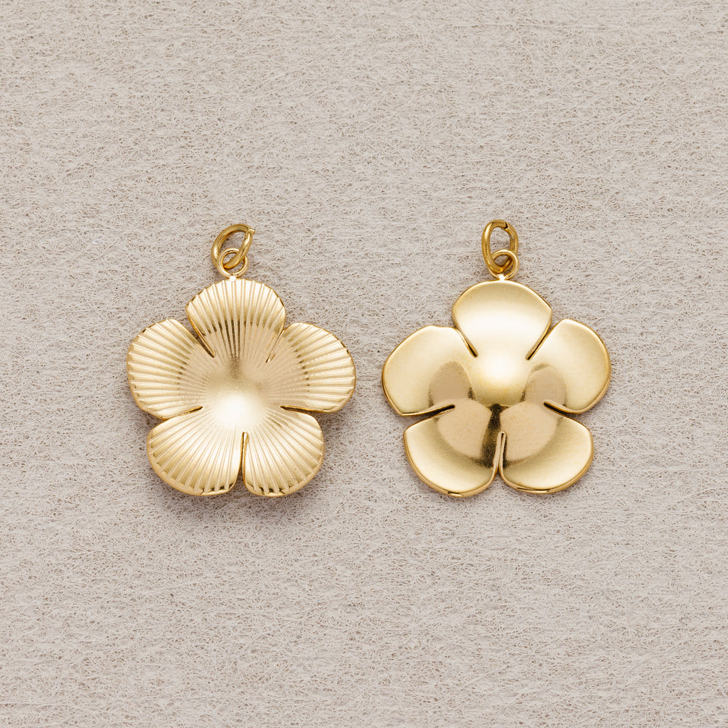 Launch Promo: 24K Gold PVD Stainless Steel Ribbed Textured Flower Mini Charm | Sold Each