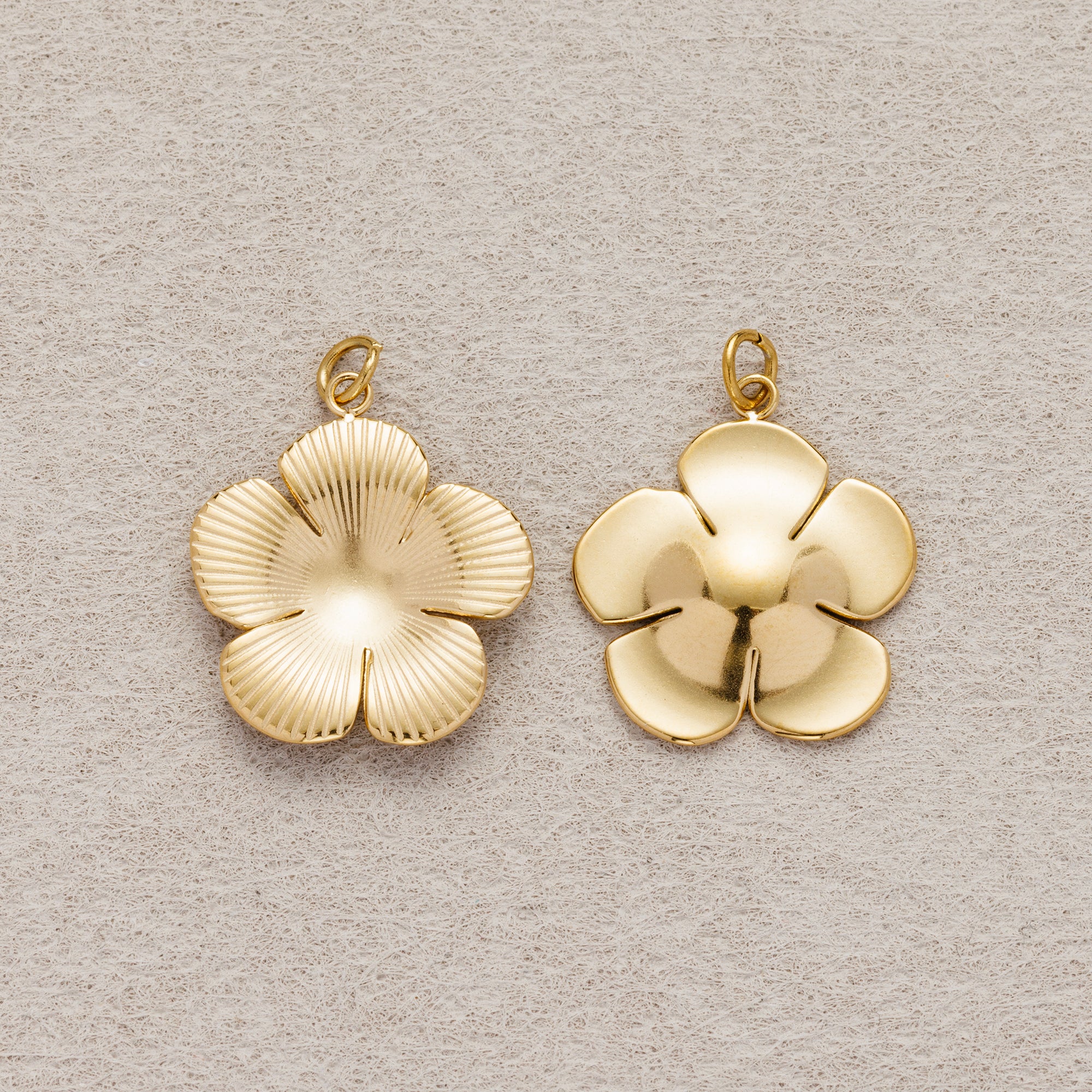 Launch Promo: 24K Gold PVD Stainless Steel Ribbed Textured Flower Mini Charm | Sold Each
