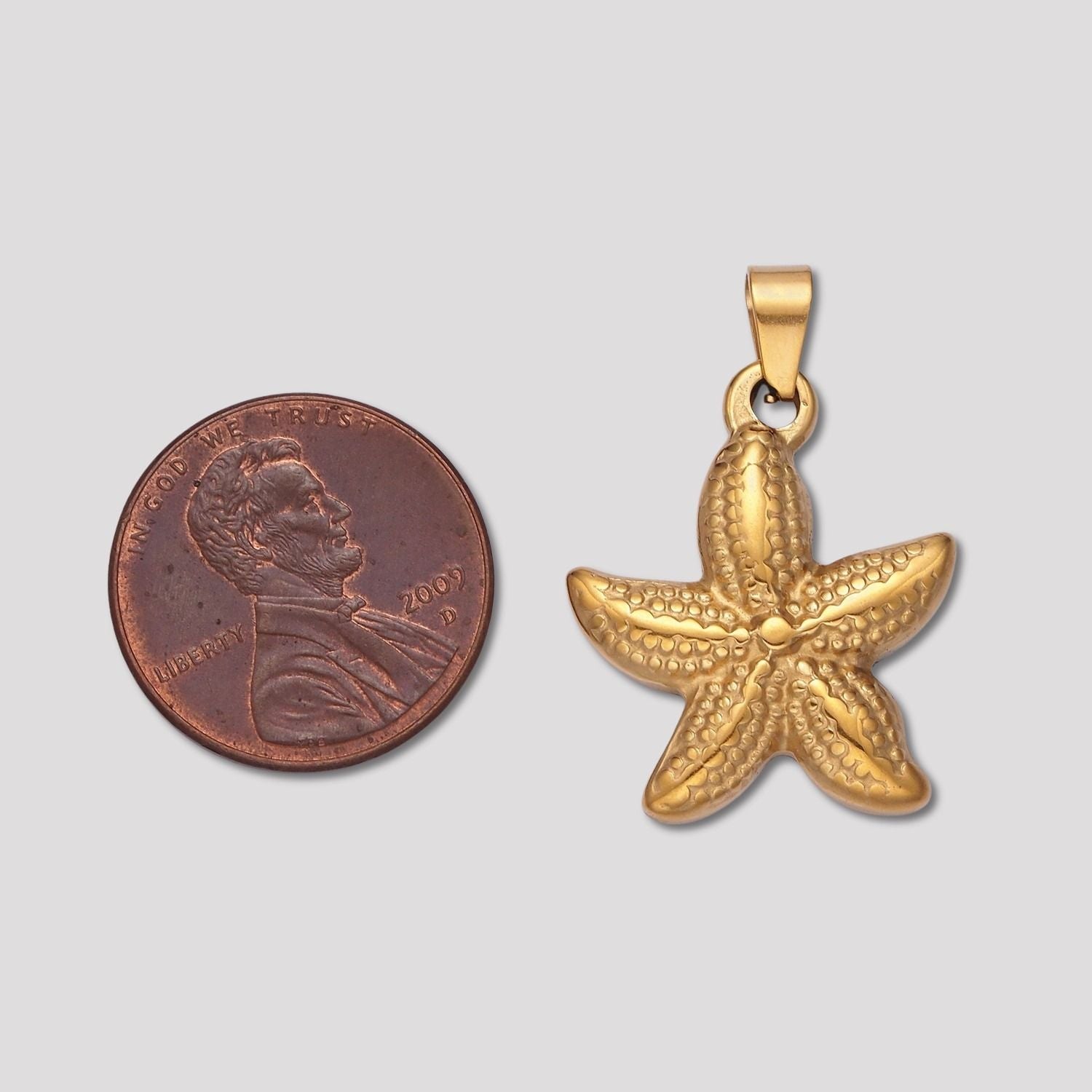 Launch Promo: 24K Gold PVD Stainless Steel Textured Ocean Starfish Pendant | Sold Each