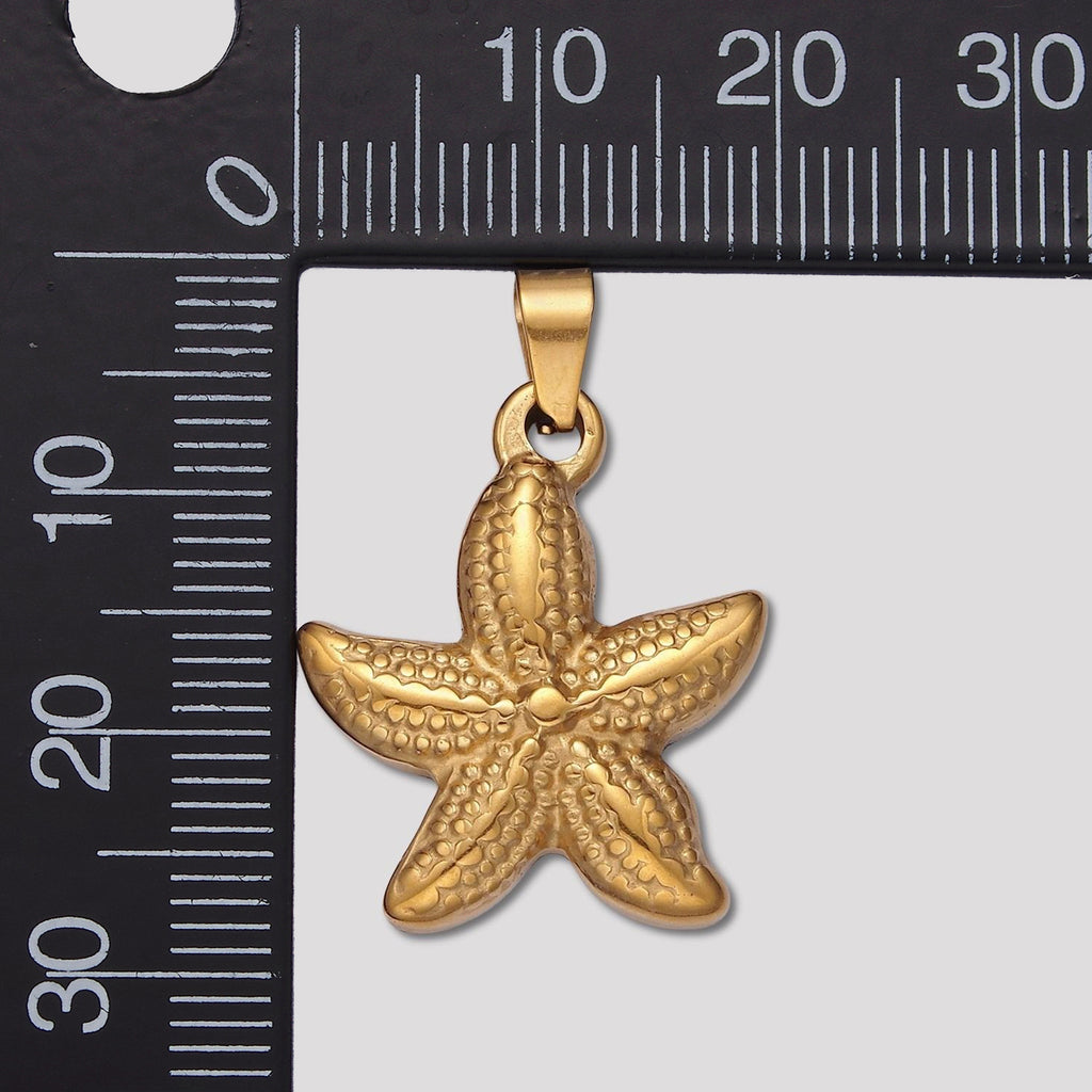 Launch Promo: 24K Gold PVD Stainless Steel Textured Ocean Starfish Pendant | Sold Each