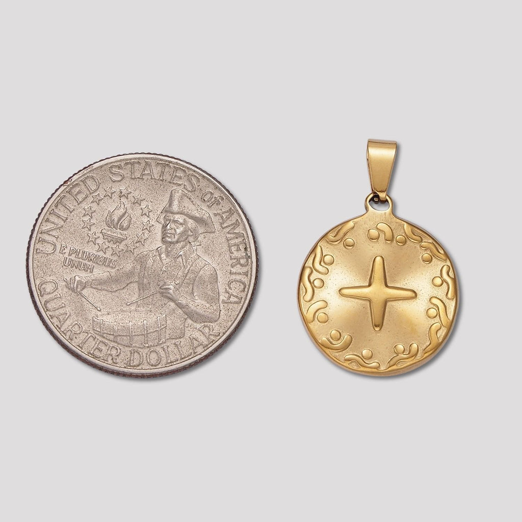 Launch Promo: 24K Gold PVD Stainless Steel Compass North Star Coin Pendant | Sold Each