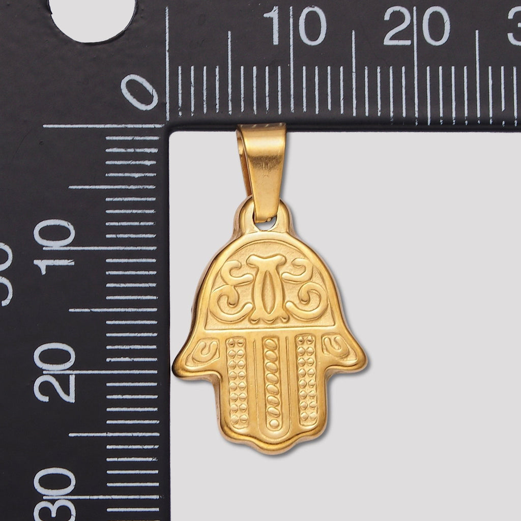 Launch Promo: 24K Gold PVD Stainless Steel Textured Hamsa Hand Protection Pendant | Sold Each