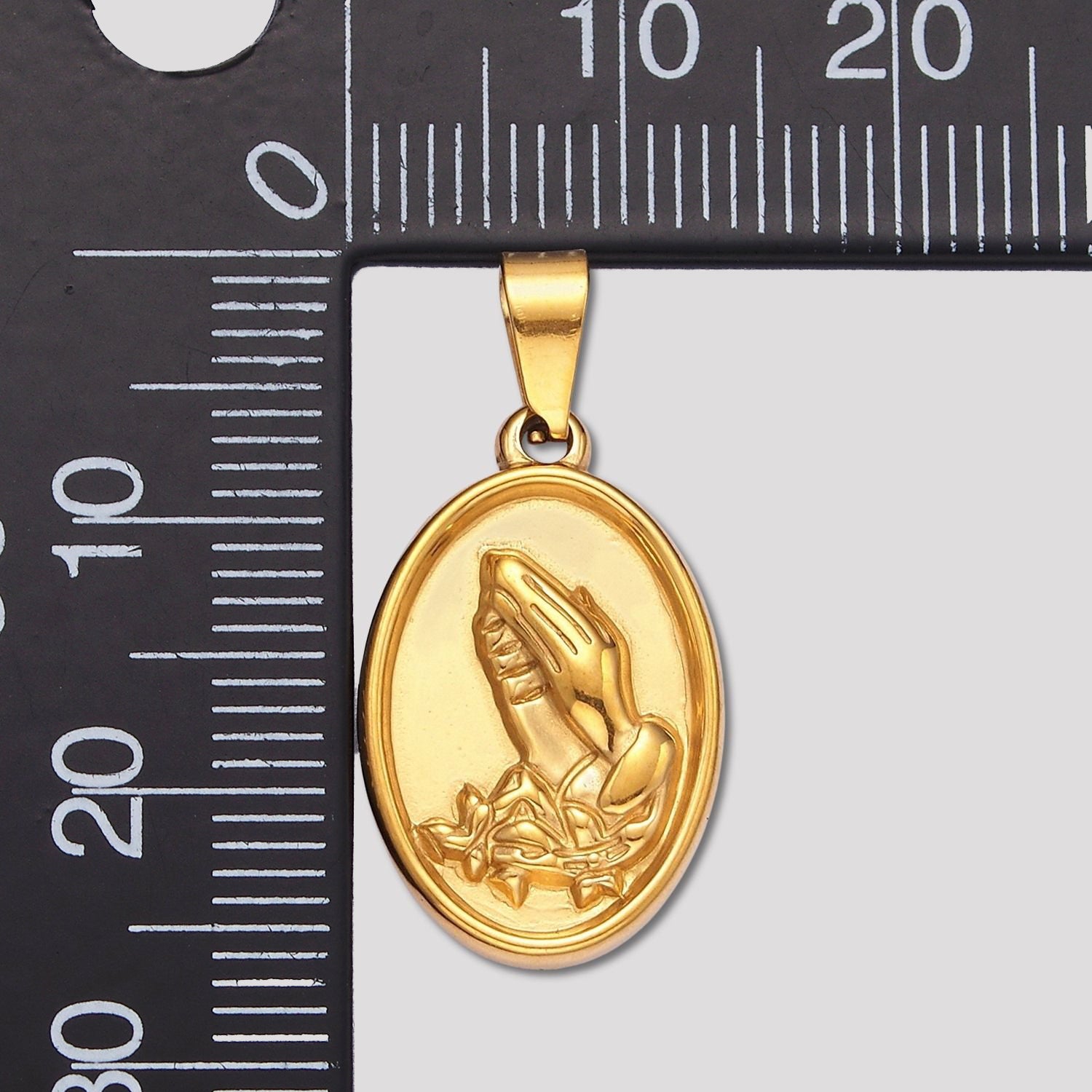 Launch Promo: 24K Gold PVD Stainless Steel Praying Hands Oval Medallion Pendant | Sold Each