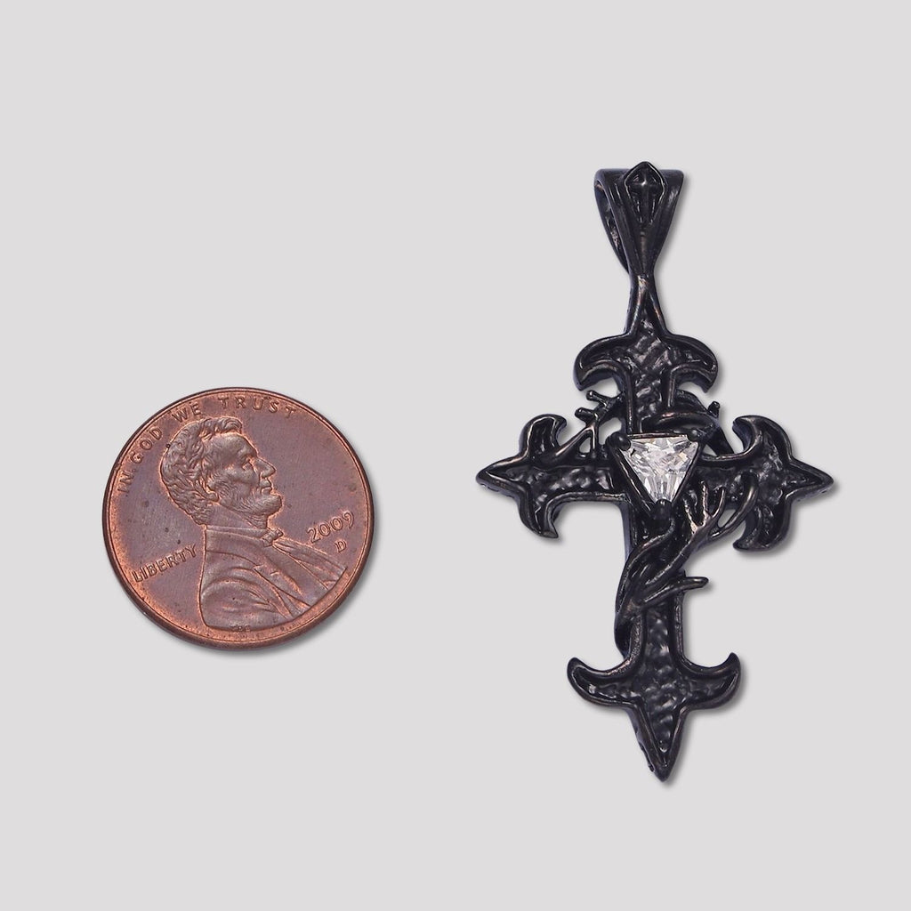 Launch Promo: Stainless Steel Black Gothic Thorn Cross Pendant | Sold Each