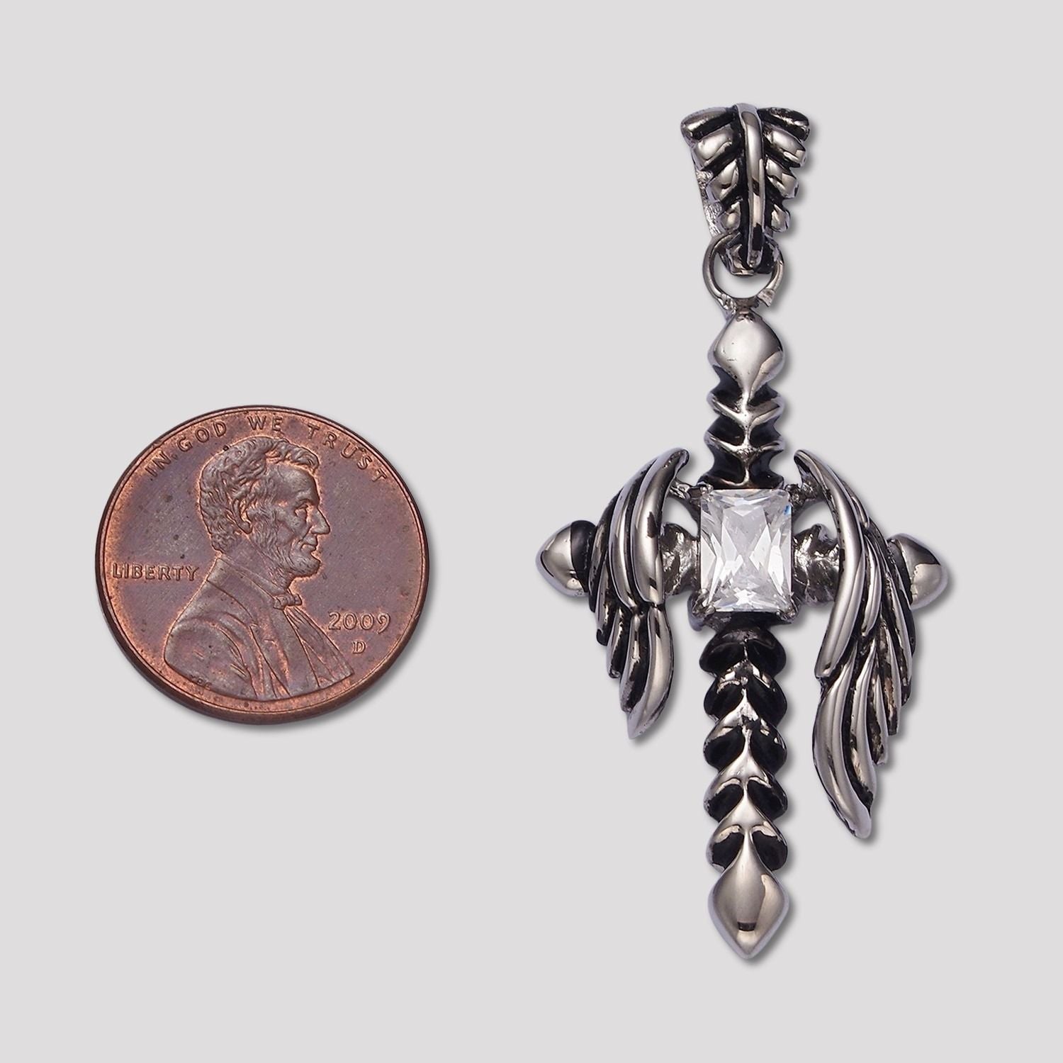 Launch Promo: Stainless Steel Gothic Wings Sword Cross Pendant | Sold Each