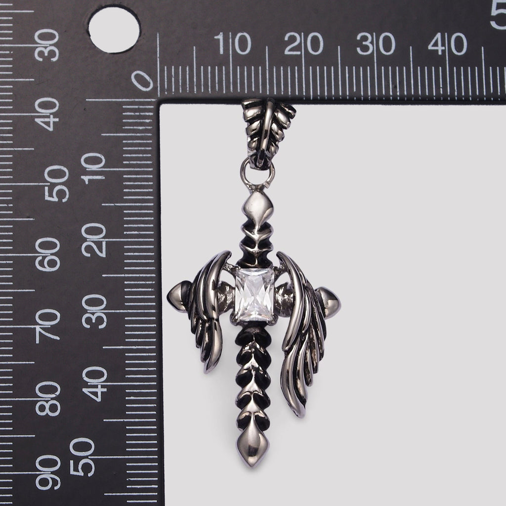 Launch Promo: Stainless Steel Gothic Wings Sword Cross Pendant | Sold Each