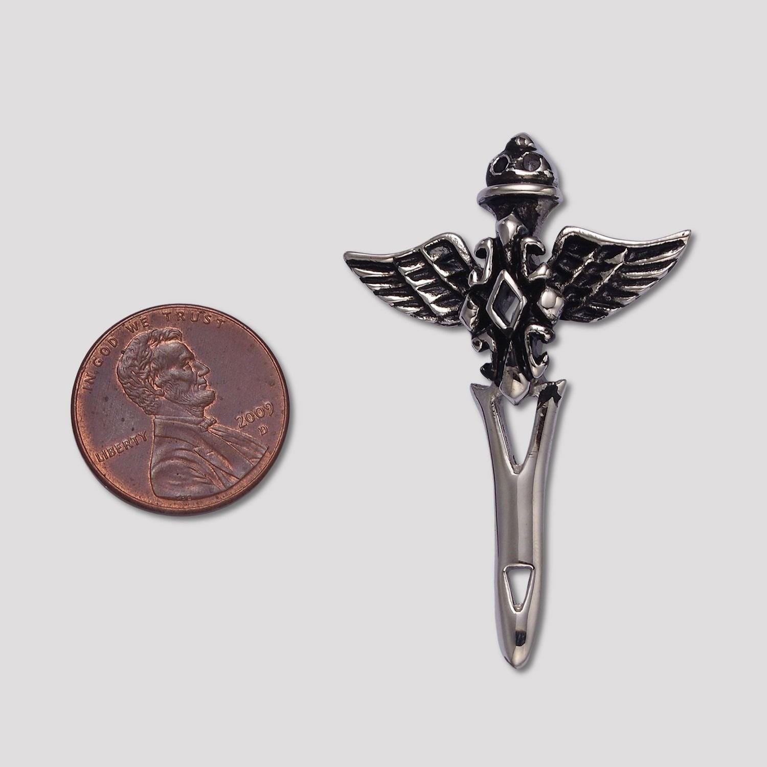 Launch Promo: Stainless Steel Gothic Wings Guardian Blade Cross Pendant | Sold Each