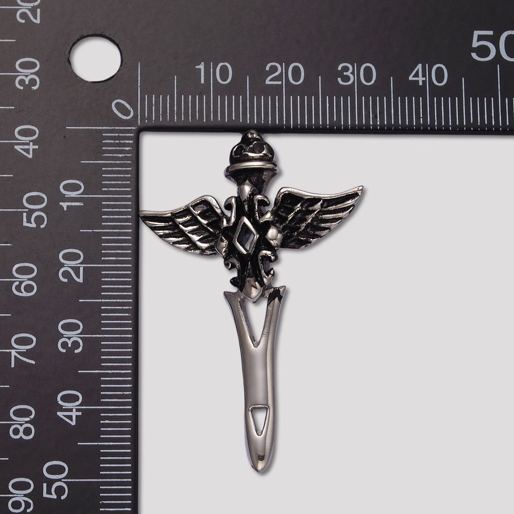 Launch Promo: Stainless Steel Gothic Wings Guardian Blade Cross Pendant | Sold Each