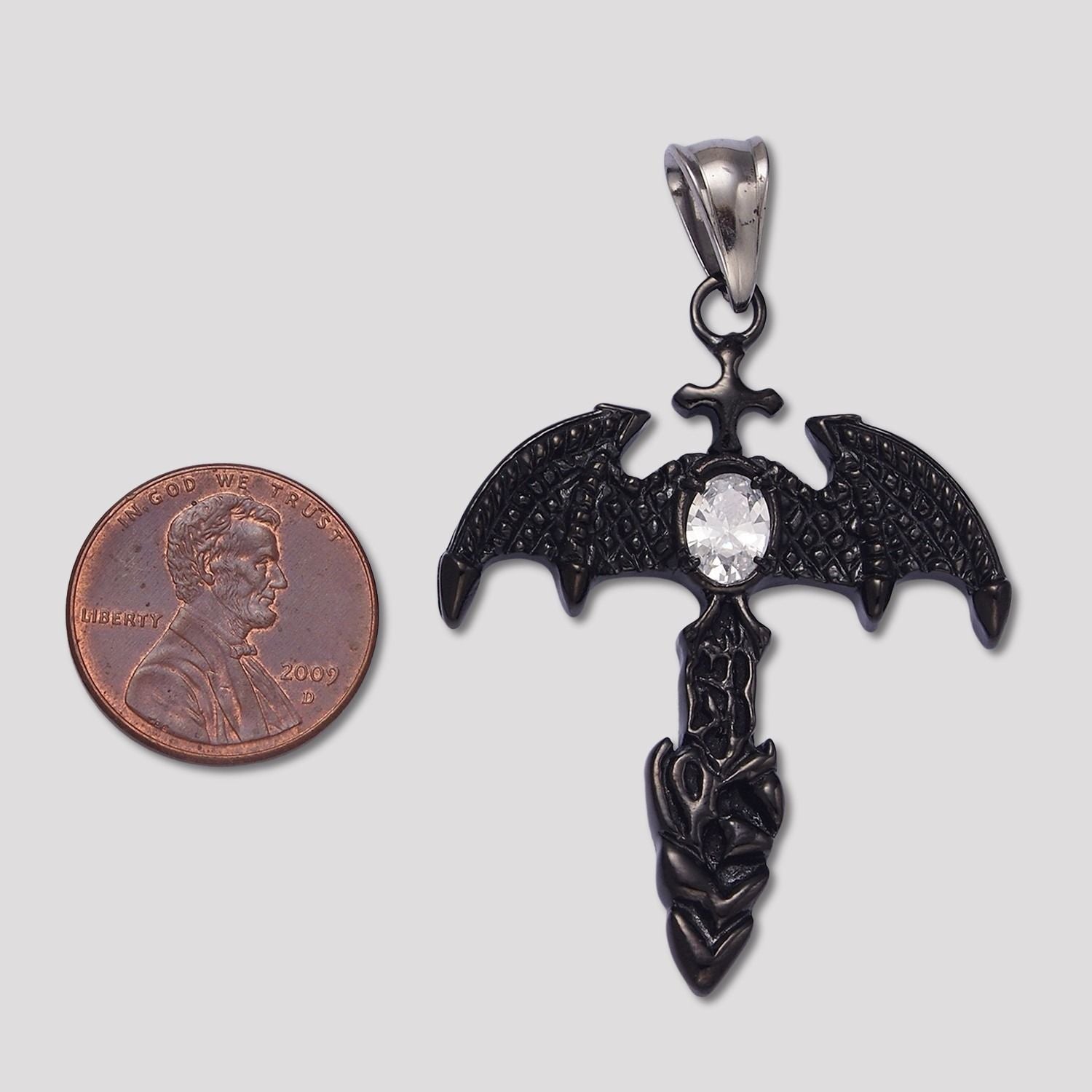 Launch Promo: Stainless Steel Bat-Winged Sword Cross Pendant | Sold Each