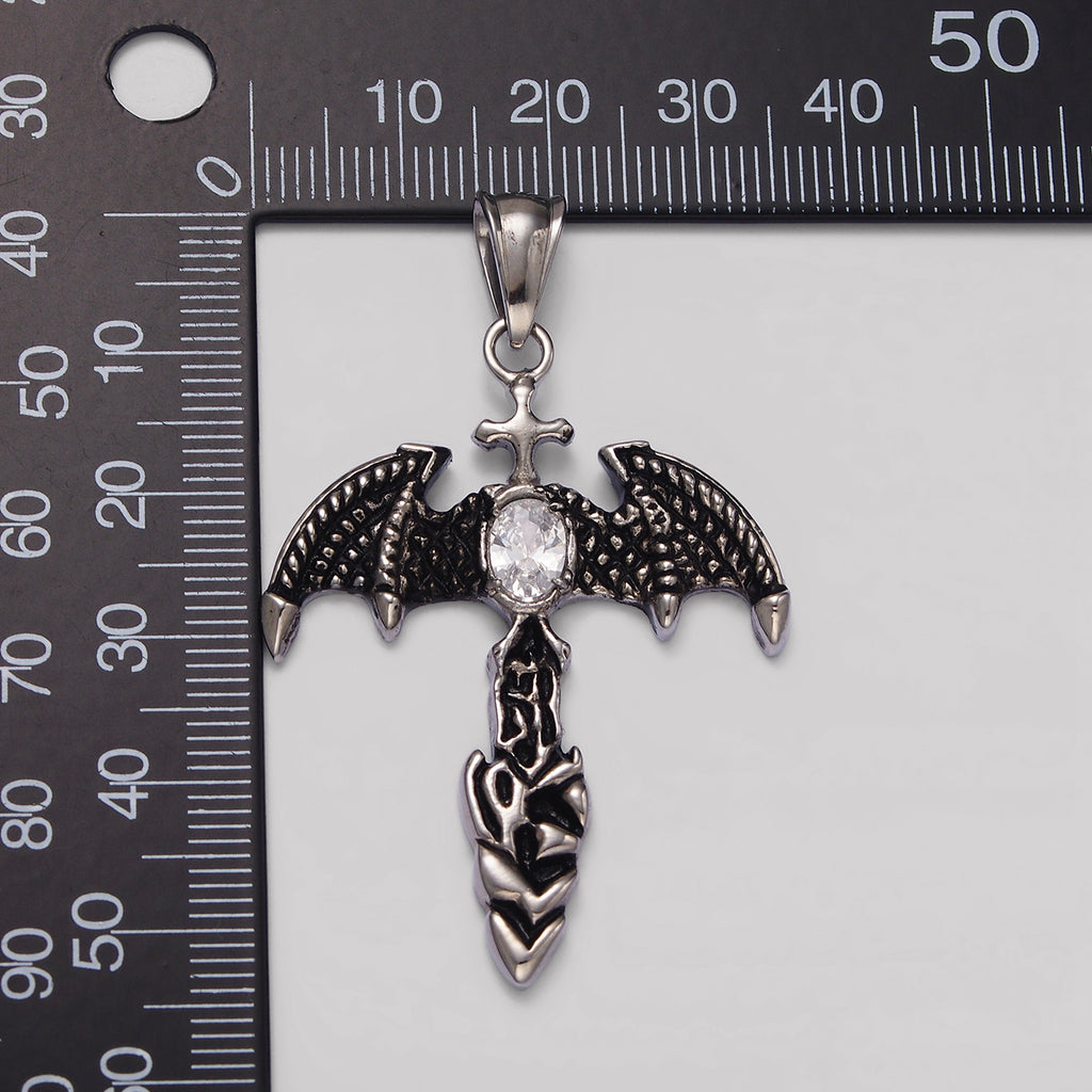Launch Promo: Stainless Steel Bat-Winged Sword Cross Pendant | Sold Each