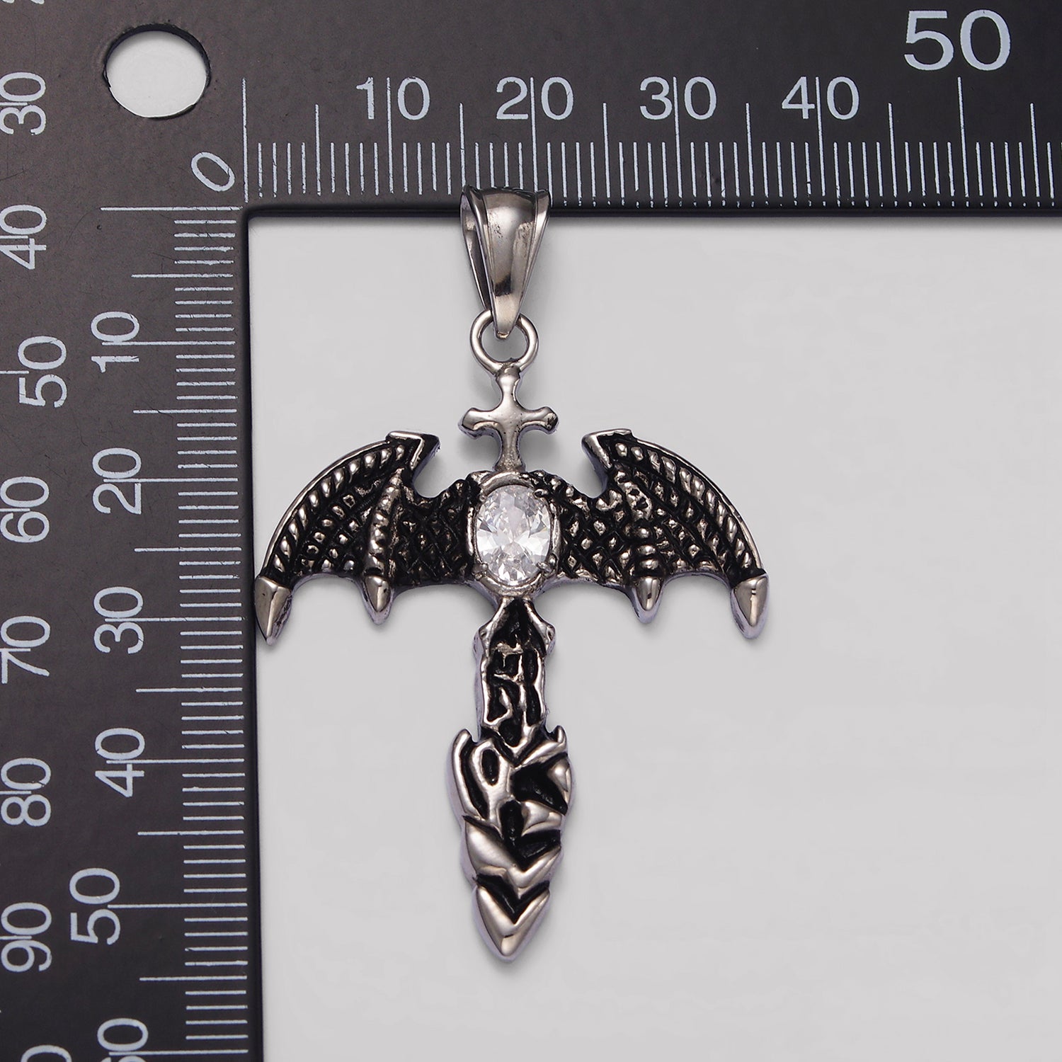 Launch Promo: Stainless Steel Bat-Winged Sword Cross Pendant | Sold Each