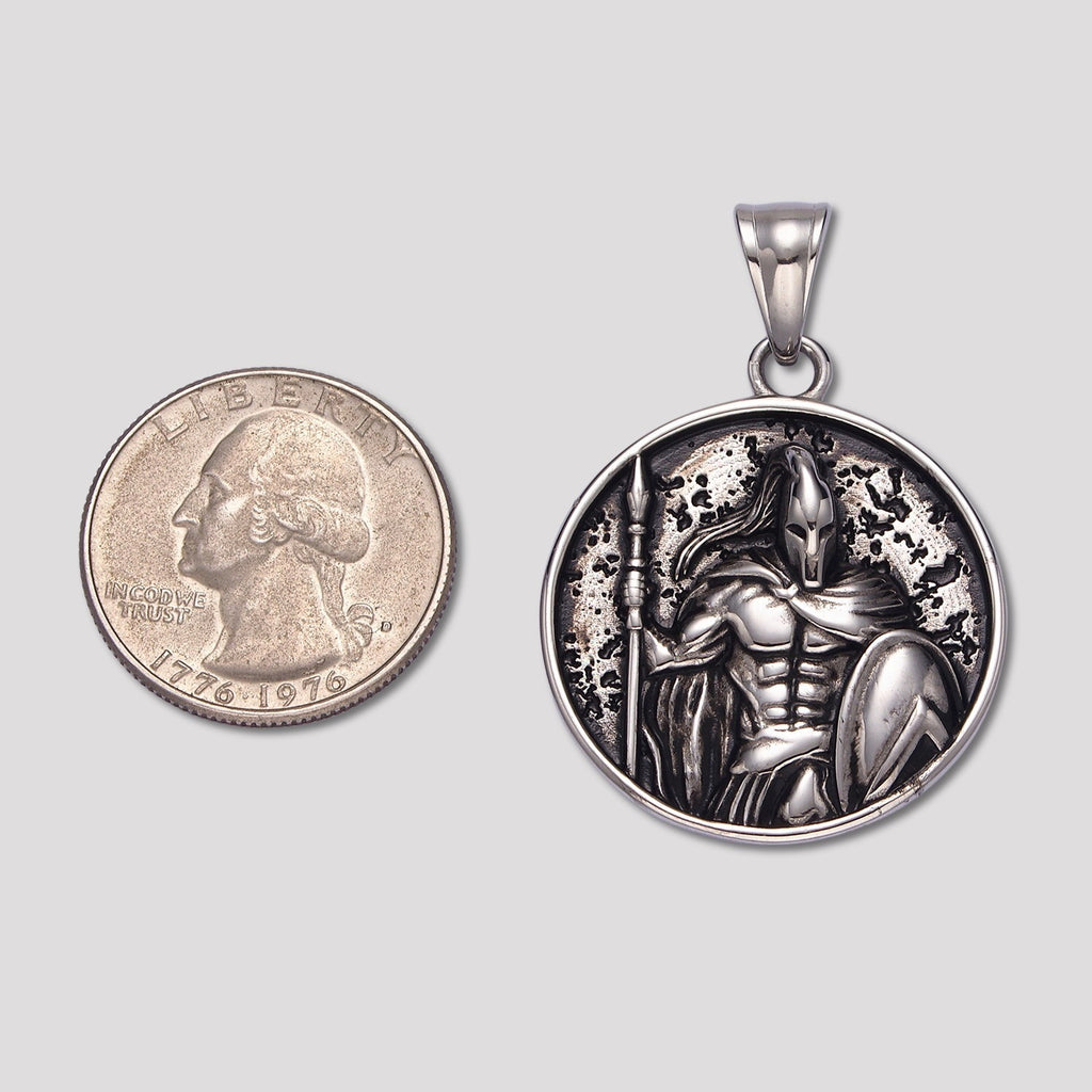 Launch Promo: Stainless Steel Textured Spartan Warrior Coin Pendant | Sold Each