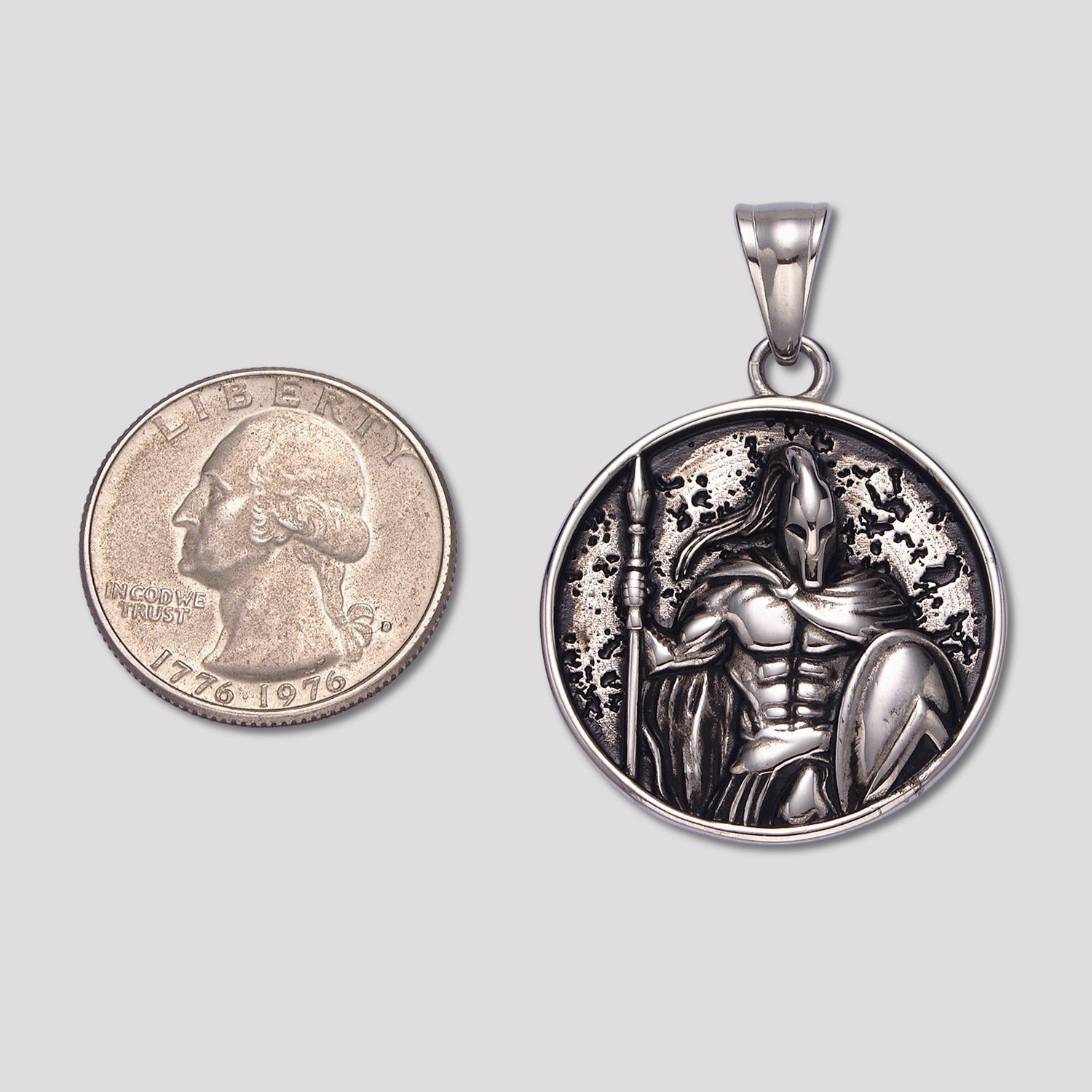 Launch Promo: Stainless Steel Textured Spartan Warrior Coin Pendant | Sold Each