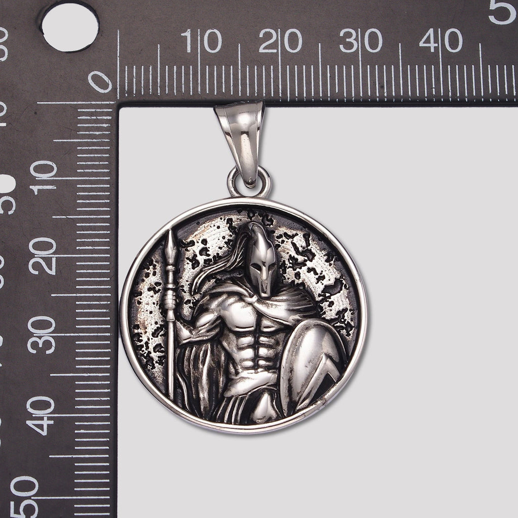 Launch Promo: Stainless Steel Textured Spartan Warrior Coin Pendant | Sold Each