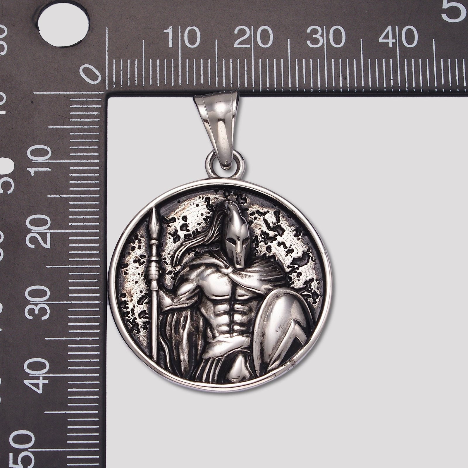 Launch Promo: Stainless Steel Textured Spartan Warrior Coin Pendant | Sold Each