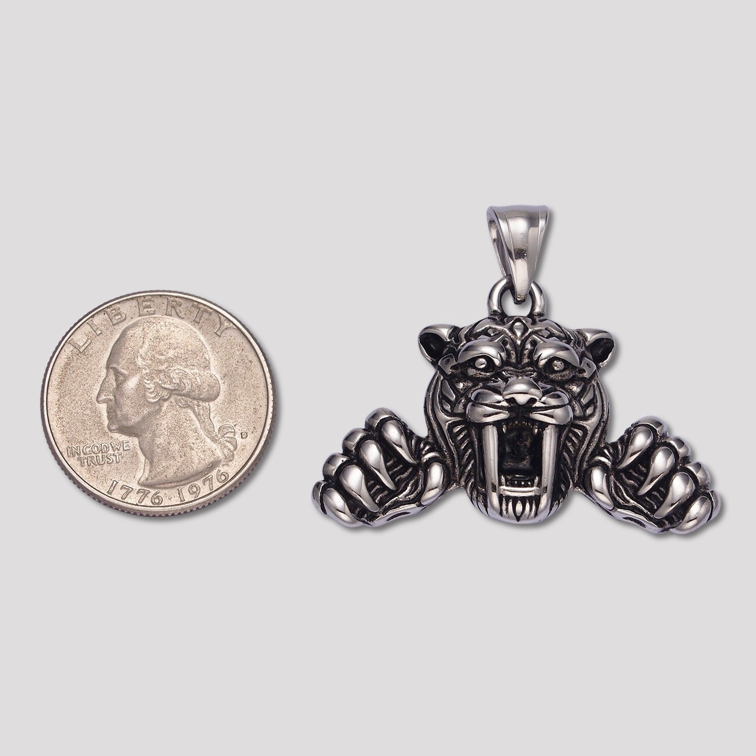 Launch Promo: Stainless Steel Textured Saber-Toothed Tiger Animal Pendant | Sold Each