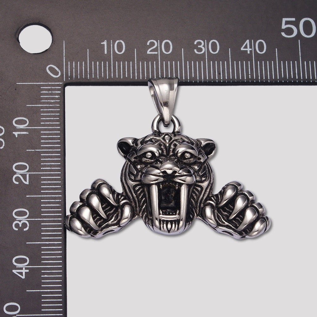 Launch Promo: Stainless Steel Textured Saber-Toothed Tiger Animal Pendant | Sold Each