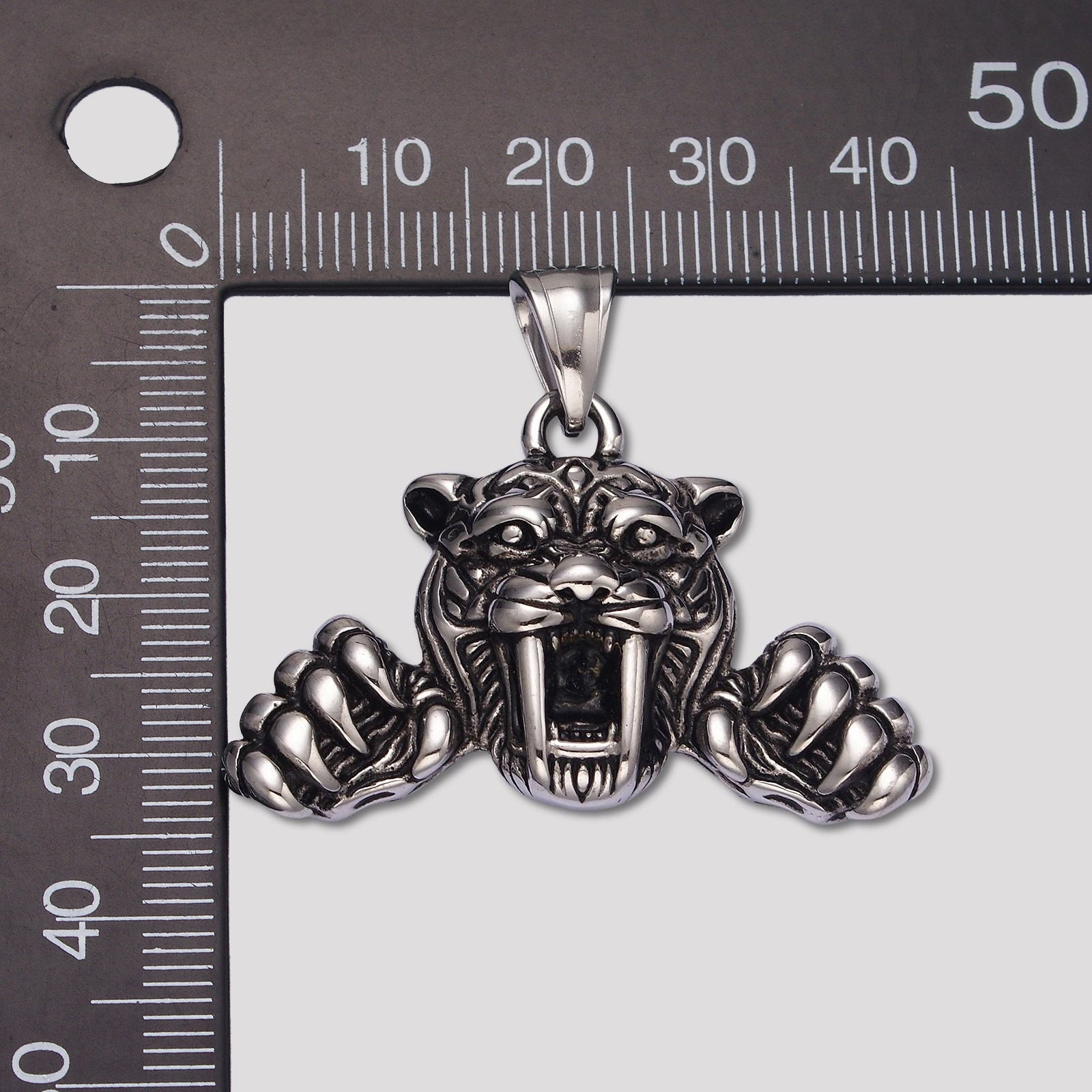 Launch Promo: Stainless Steel Textured Saber-Toothed Tiger Animal Pendant | Sold Each