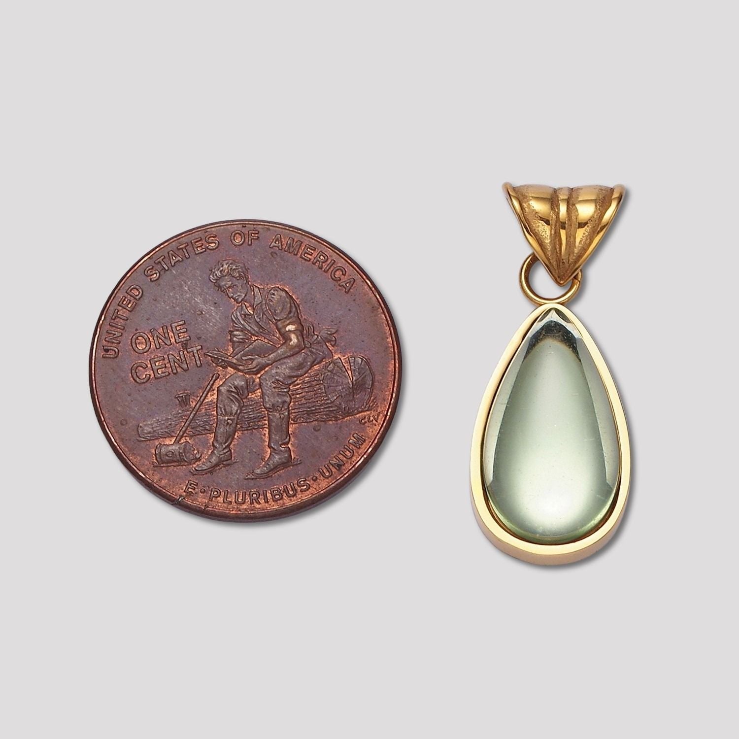 Launch Promo: 24K Gold PVD Stainless Steel Pastel Green Teardrop CZ Geometric Pendant | Sold Each