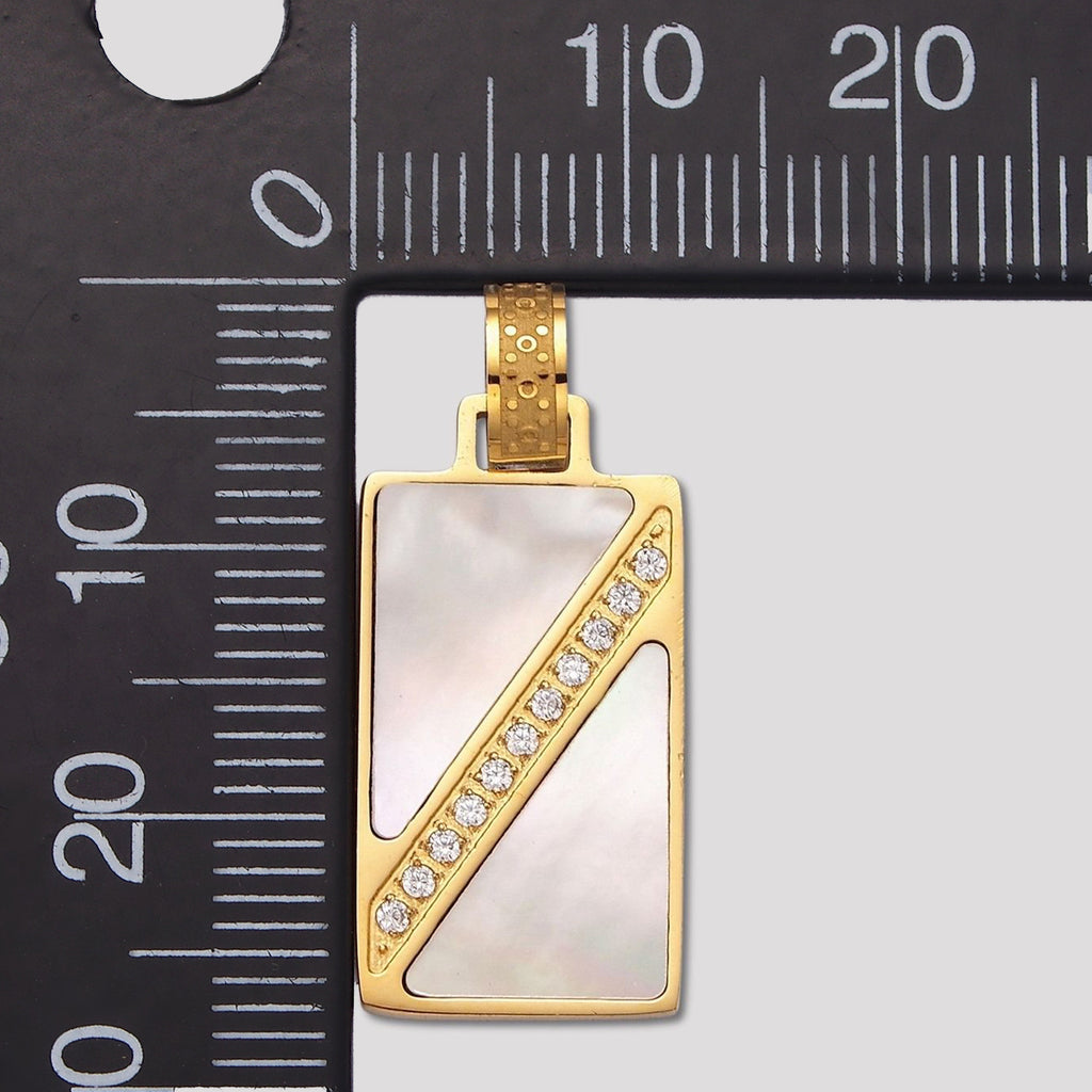Launch Promo: 24K Gold PVD Stainless Steel Mother Of Pearl Micro Paved CZ Rectangular Geometric Pendant | Sold Each