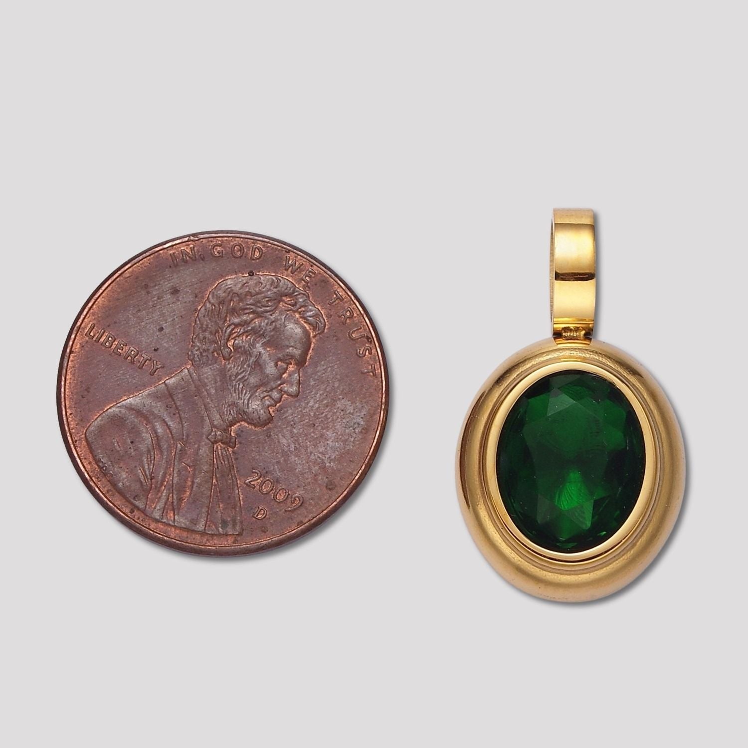 Launch Promo: 24K Gold PVD Stainless Steel Classic Oval Bezel Birthstone Pendant | Sold Each