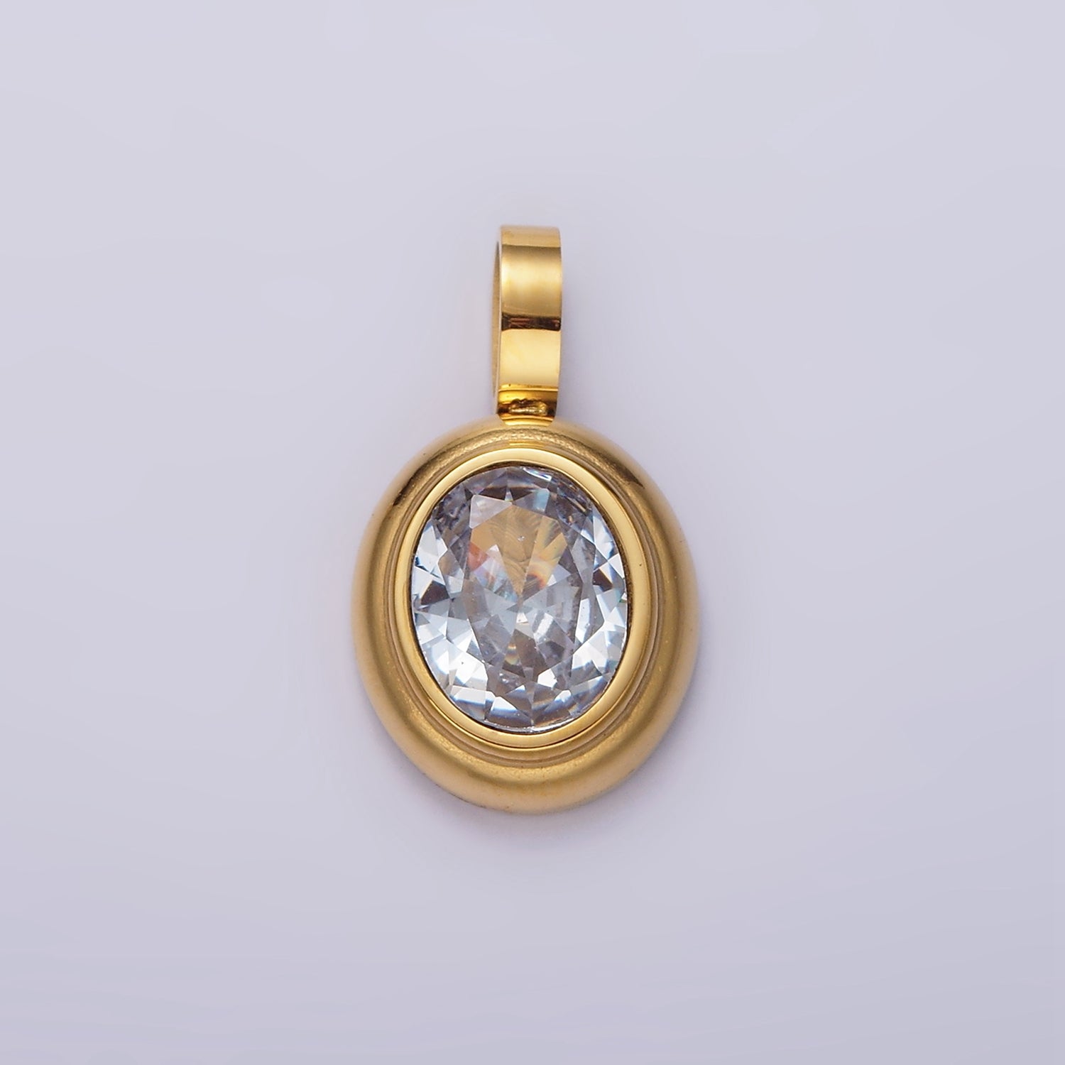 Launch Promo: 24K Gold PVD Stainless Steel Classic Oval Bezel Birthstone Pendant | Sold Each