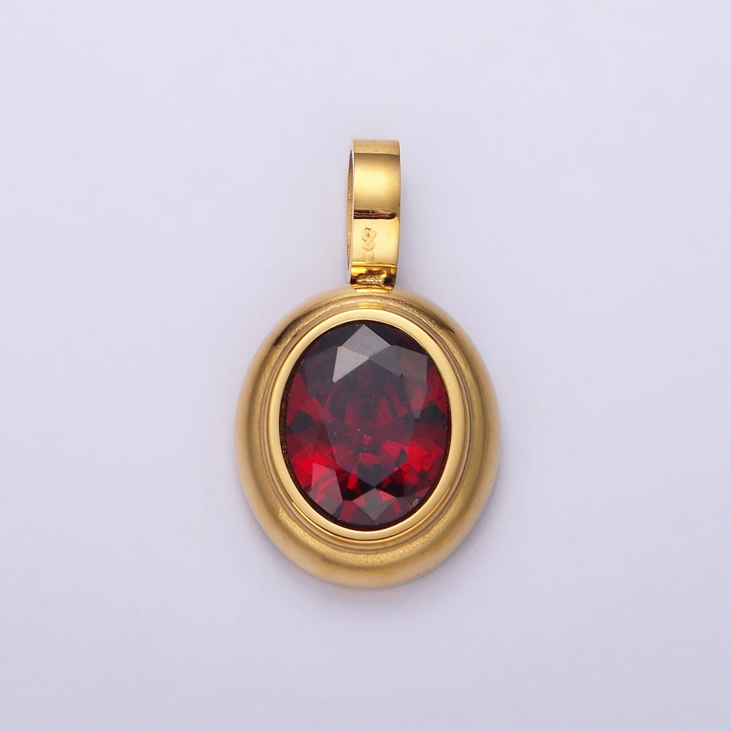 Launch Promo: 24K Gold PVD Stainless Steel Classic Oval Bezel Birthstone Pendant | Sold Each