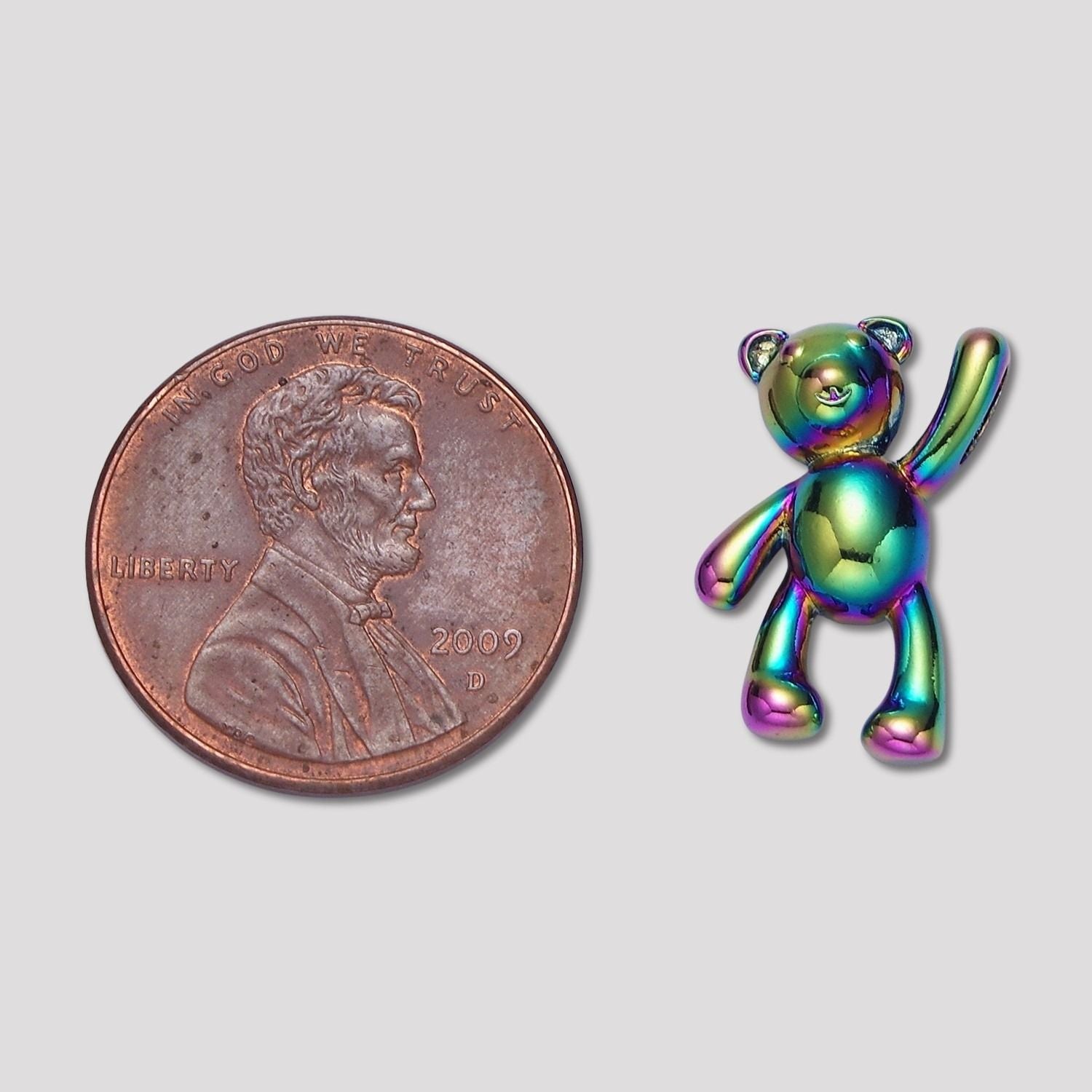 Launch Promo: Stainless Steel Cute Metallic Rainbow Gradient Teddy Bear Animal Pendant | Sold Each