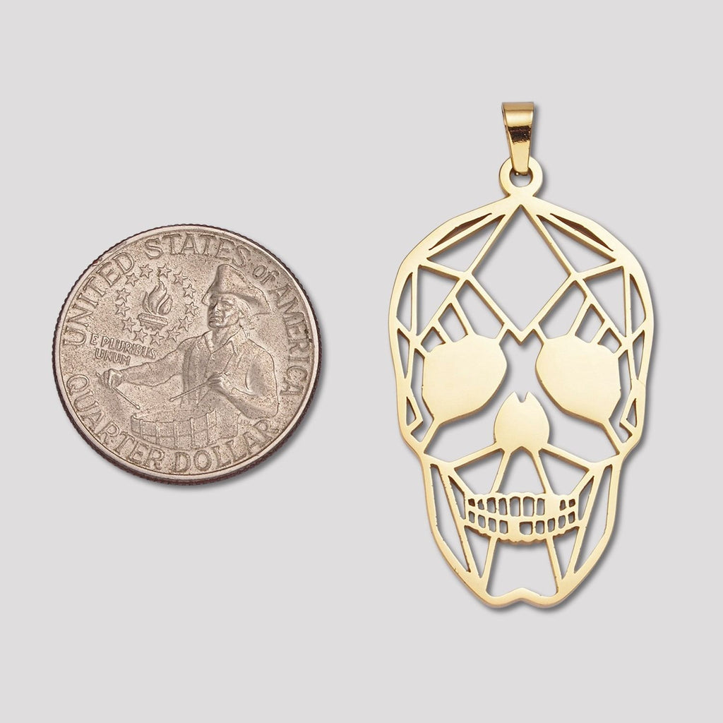 Launch Promo: 24K Gold PVD Stainless Steel Geometric Wireframe Skull Pendant in Gold & Silver | Sold Each