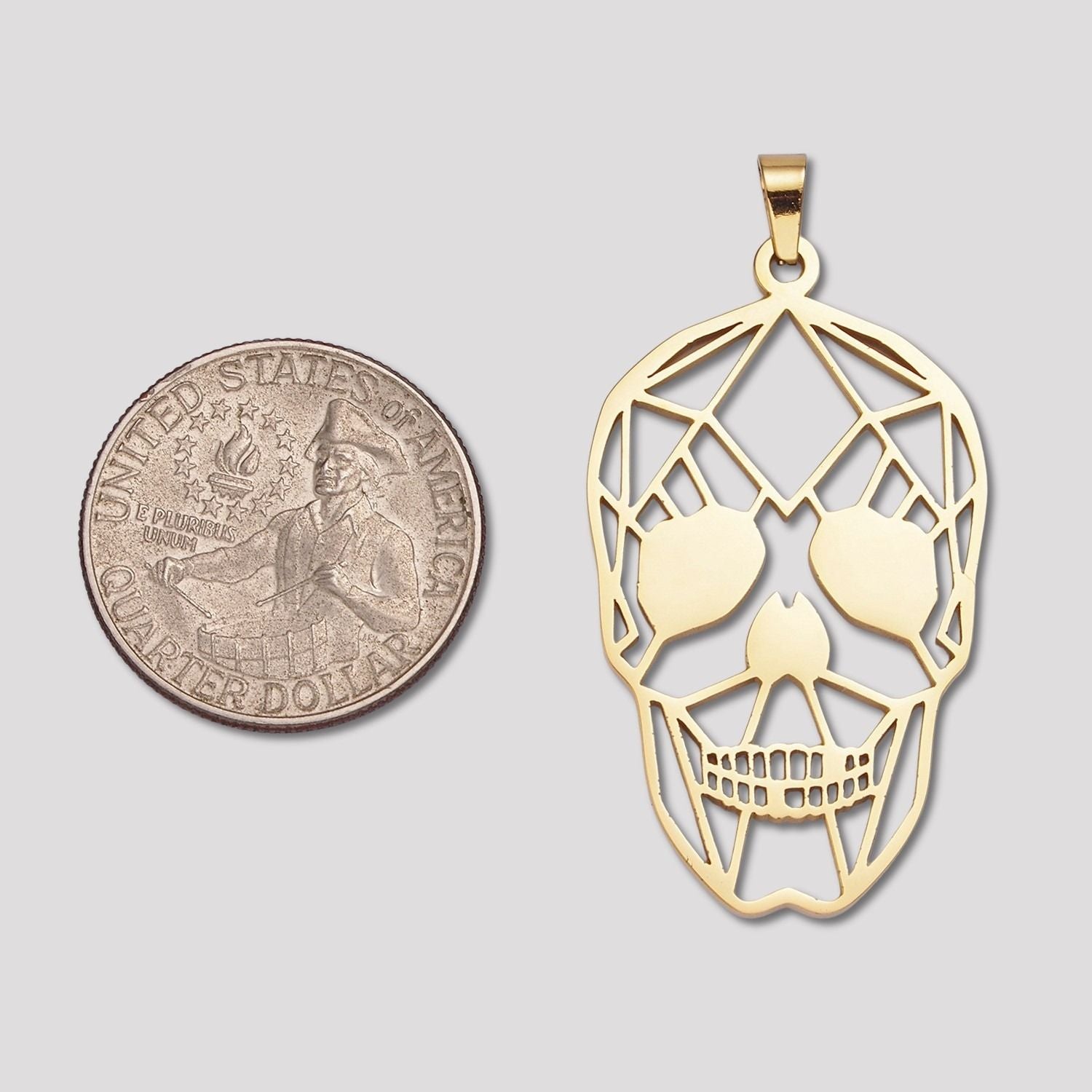 Launch Promo: 24K Gold PVD Stainless Steel Geometric Wireframe Skull Pendant in Gold & Silver | Sold Each