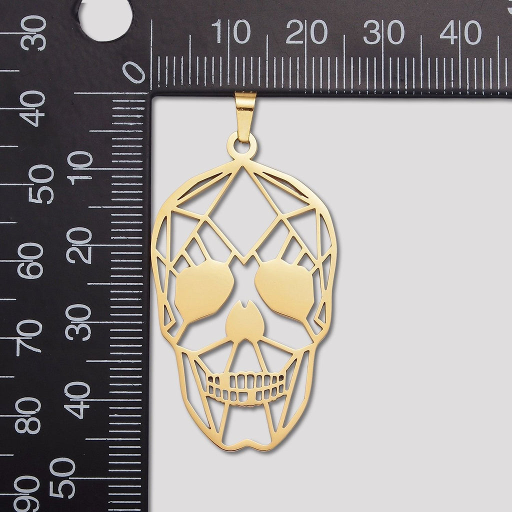 Launch Promo: 24K Gold PVD Stainless Steel Geometric Wireframe Skull Pendant in Gold & Silver | Sold Each
