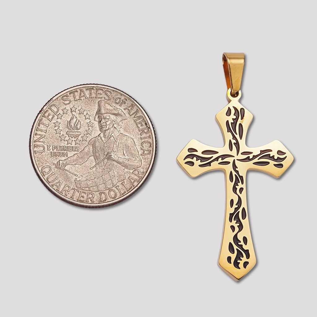 Launch Promo: 24K Gold PVD Stainless Steel Tribal Pattern Cross Pendant in Gold & Silver | Sold Each