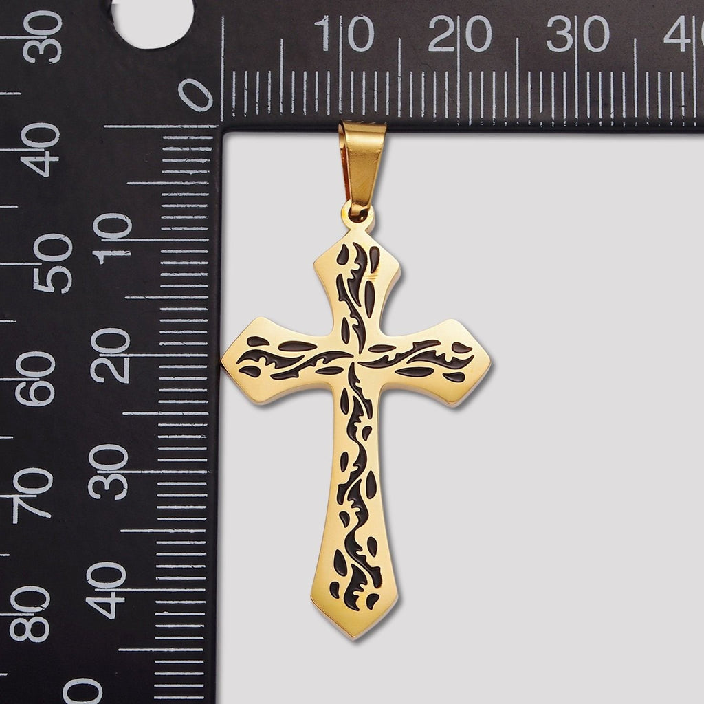 Launch Promo: 24K Gold PVD Stainless Steel Tribal Pattern Cross Pendant in Gold & Silver | Sold Each