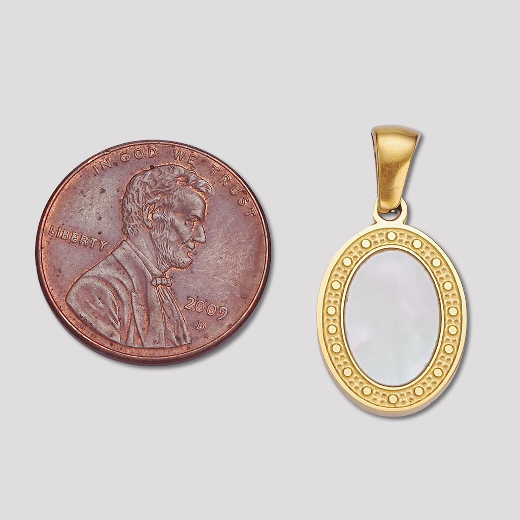 Launch Promo: 24K Gold PVD Stainless Steel Oval Mother of Pearl Bezel Pendant | Sold Each