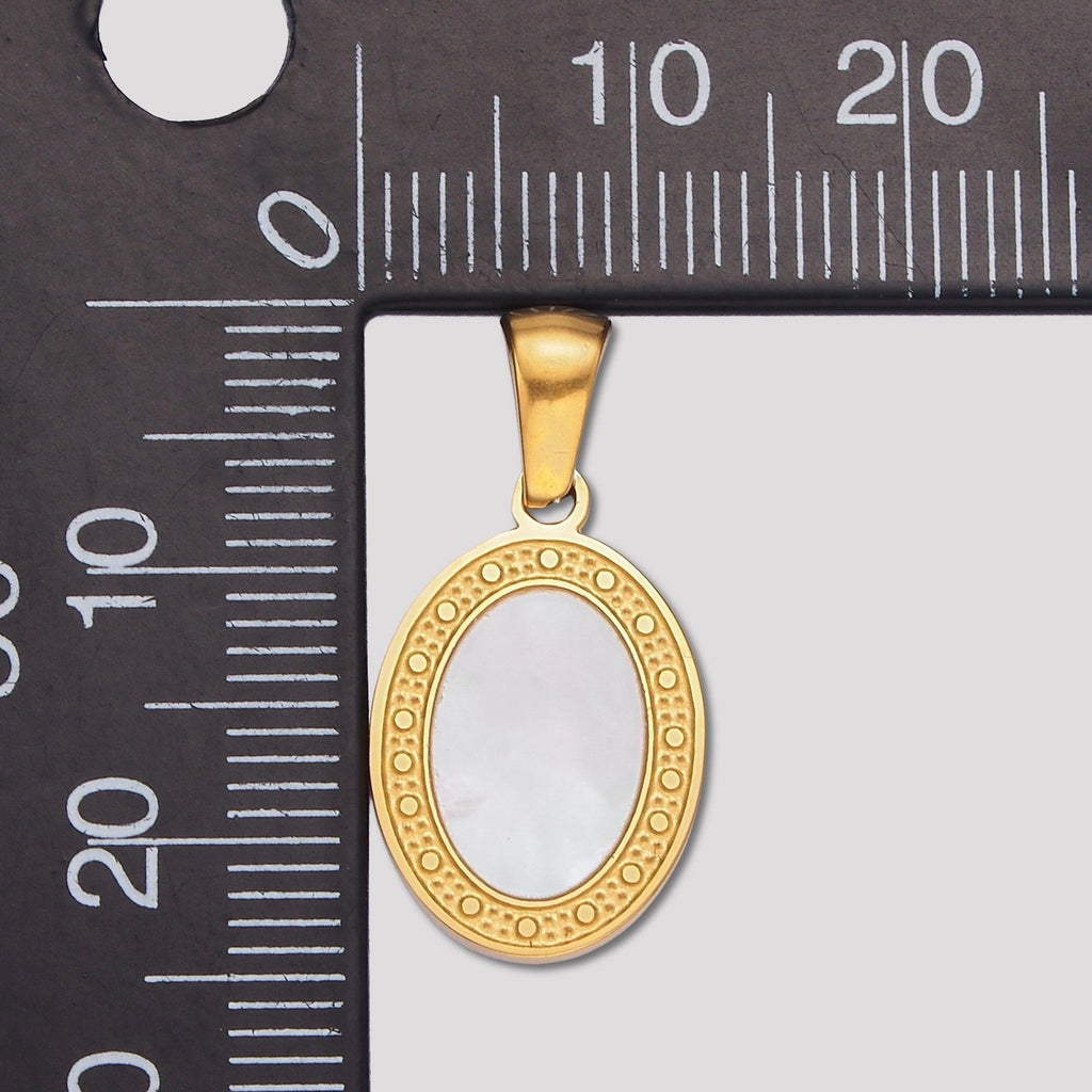 Launch Promo: 24K Gold PVD Stainless Steel Oval Mother of Pearl Bezel Pendant | Sold Each