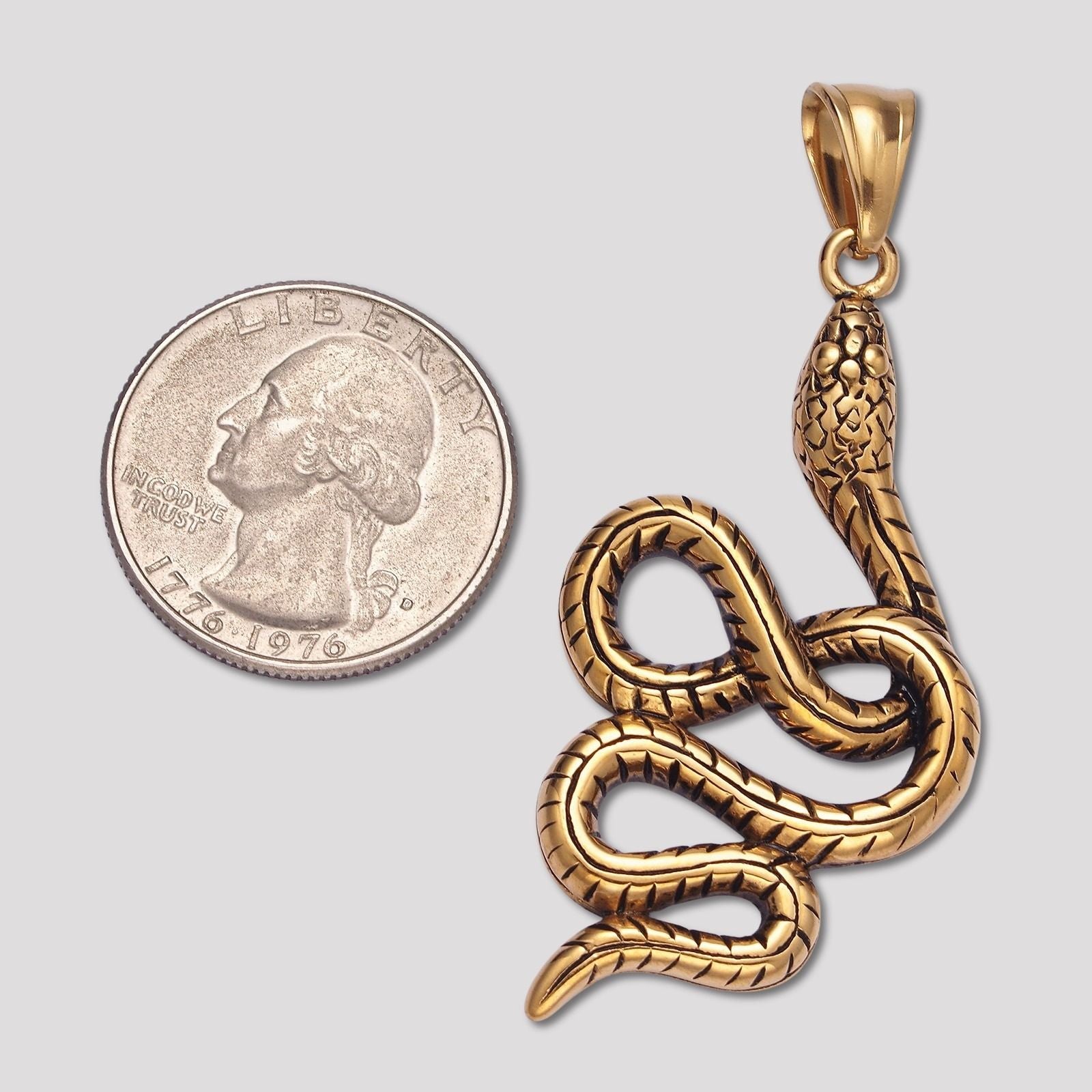 Launch Promo: 24K Gold PVD Stainless Steel Textured Coiled Snake Animal Pendant | Sold Each