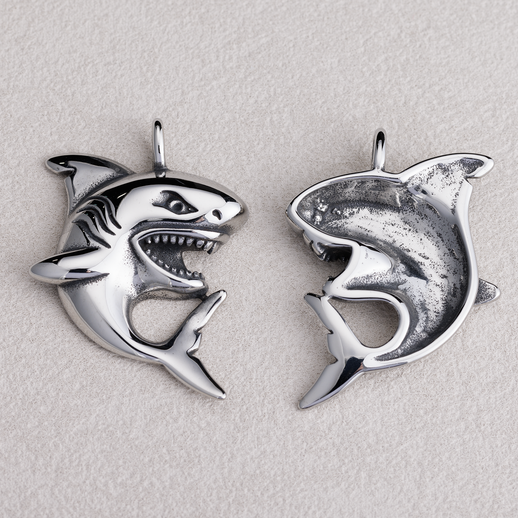 Launch Promo: Stainless Steel White Shark Predator Animal Pendant | Sold Each