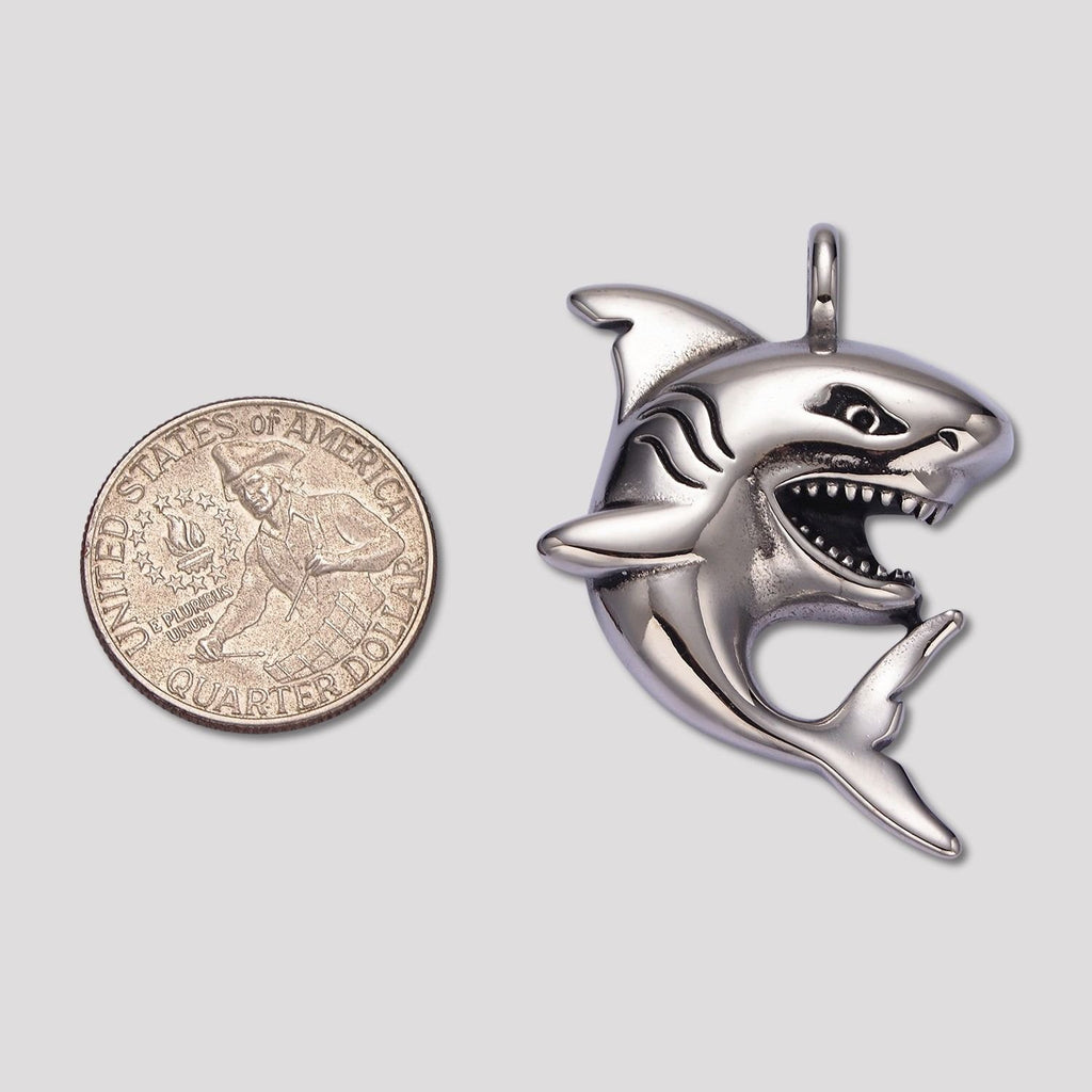 Launch Promo: Stainless Steel White Shark Predator Animal Pendant | Sold Each