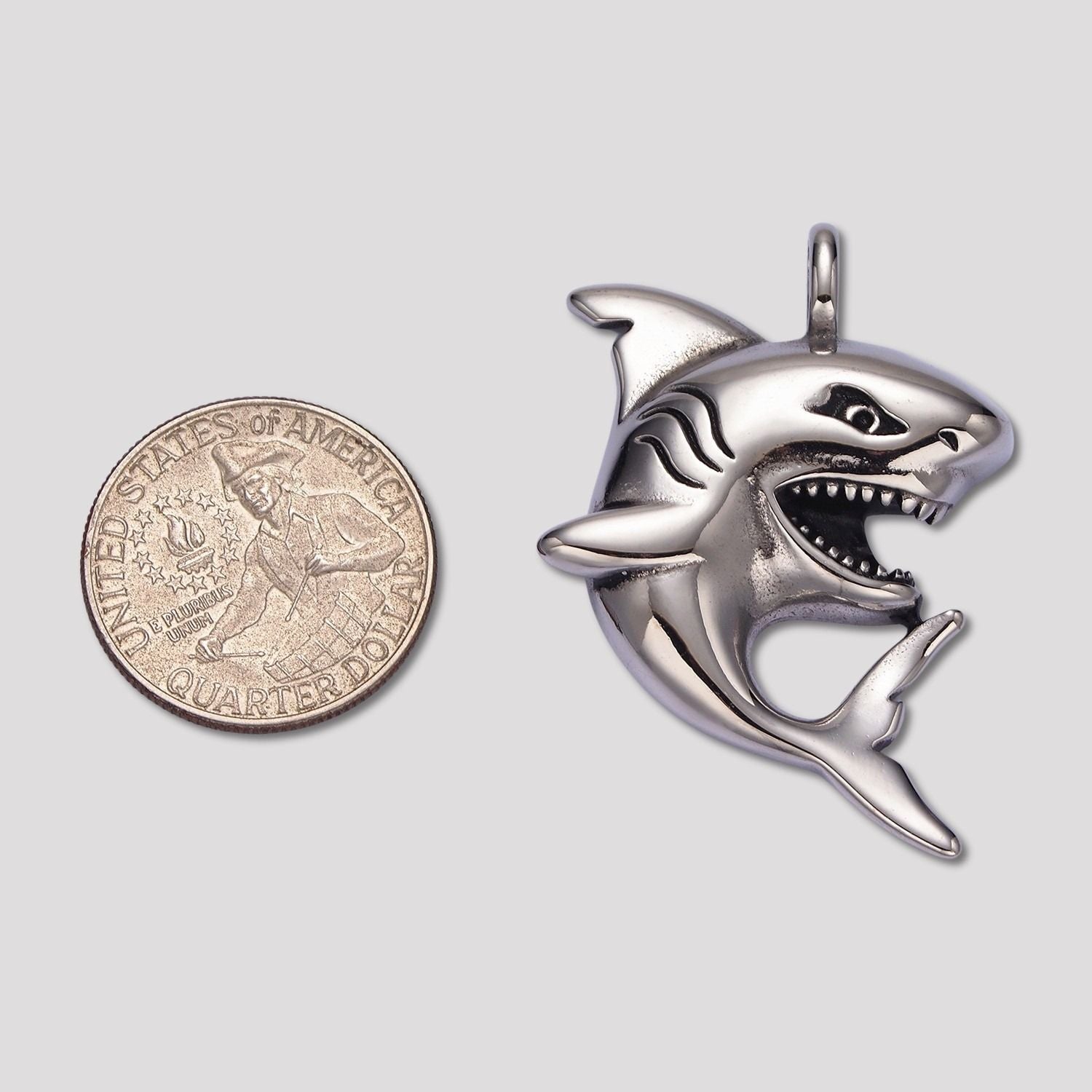 Launch Promo: Stainless Steel White Shark Predator Animal Pendant | Sold Each