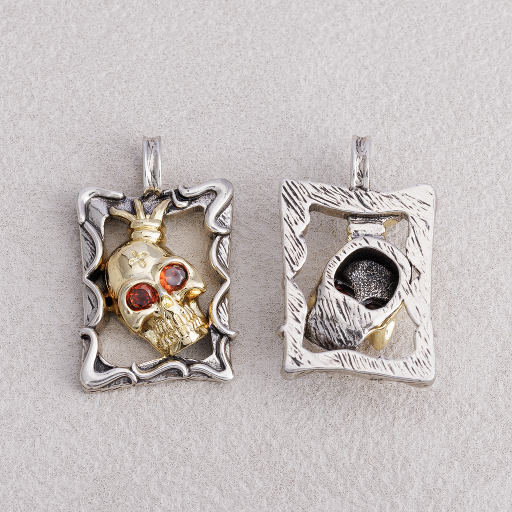 Launch Promo: Stainless Steel Gothic Framed Red Eye Skull Pendant | Sold Each