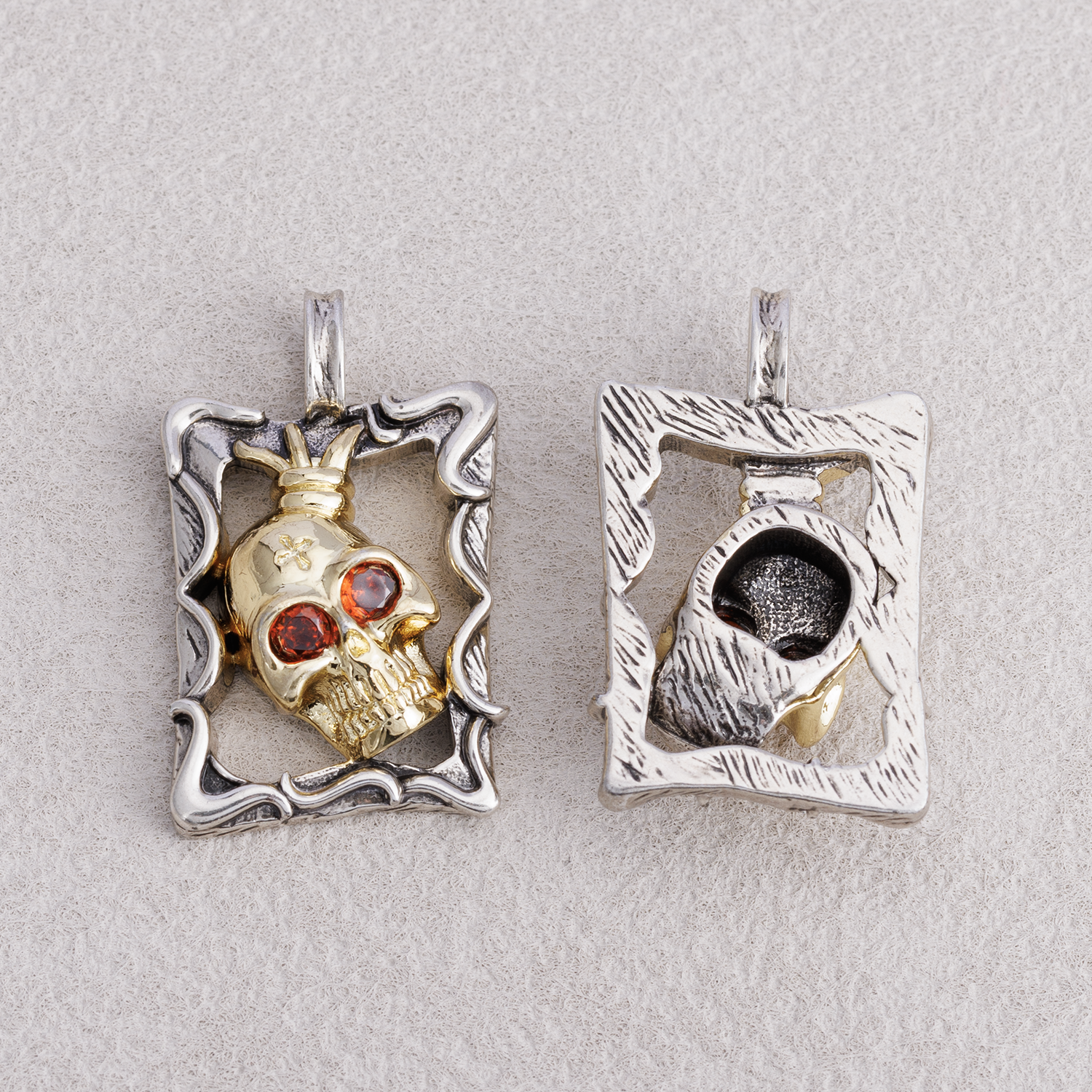 Launch Promo: Stainless Steel Gothic Framed Red Eye Skull Pendant | Sold Each